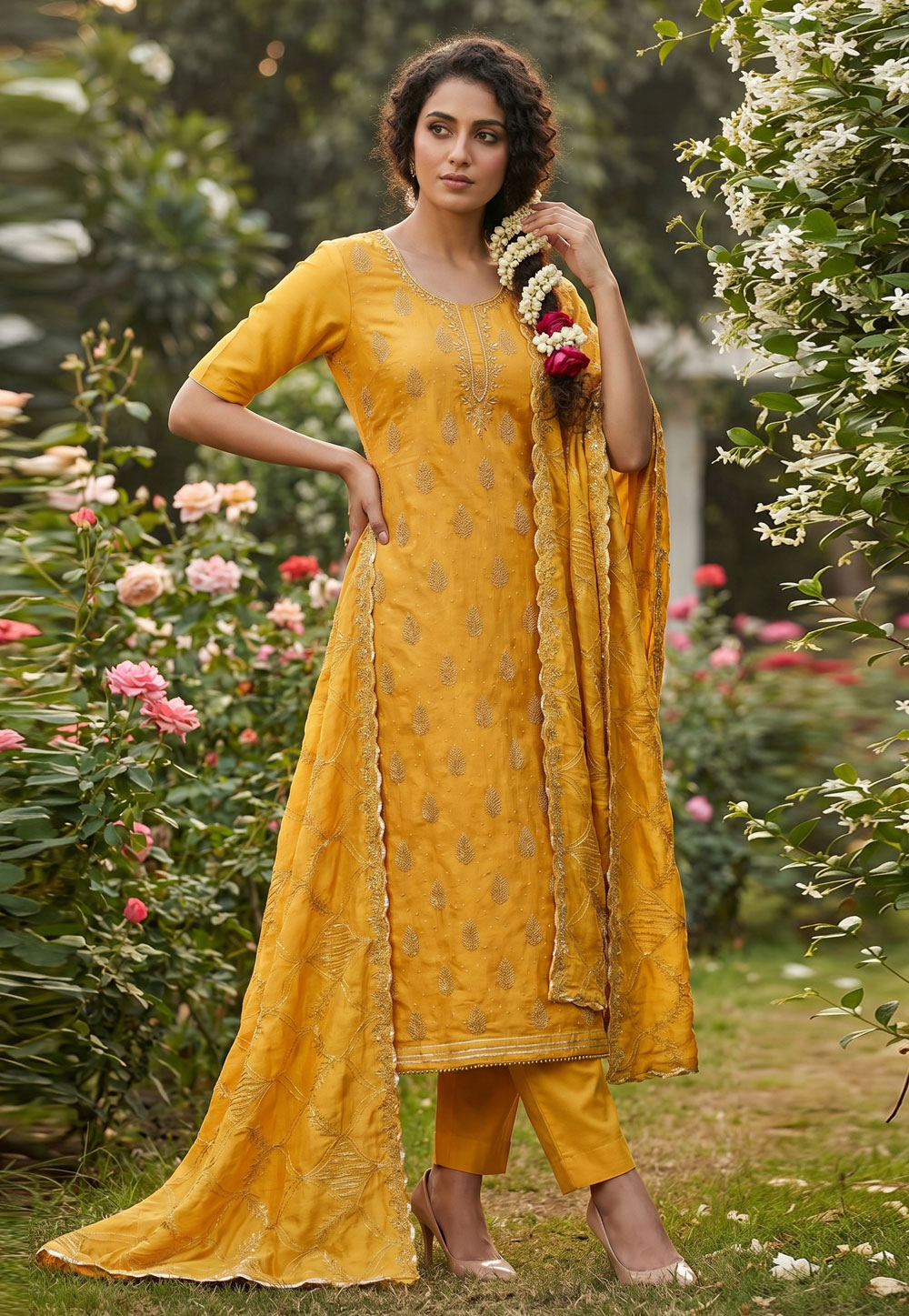 Yellow Chanderi Cotton Straight Suit 327463