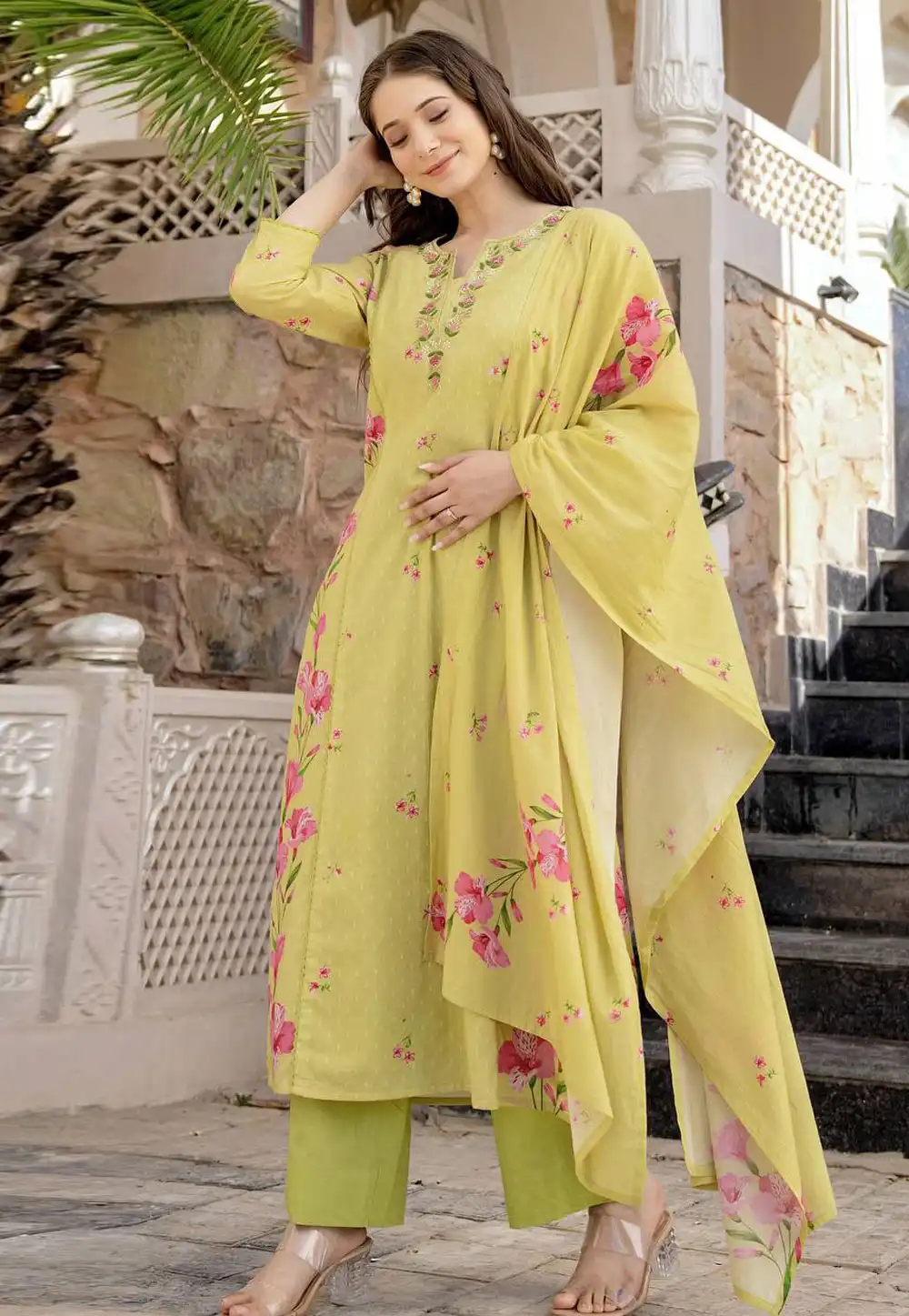 Yellow Chanderi Readymade Pakistani Suit 319305