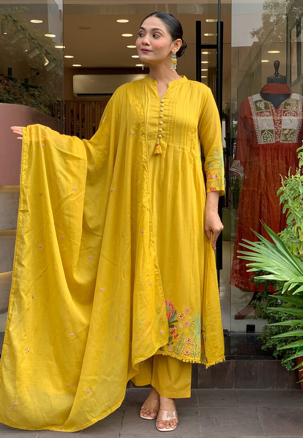 Yellow Chanderi Silk Readymade Anarkali Suit 322401