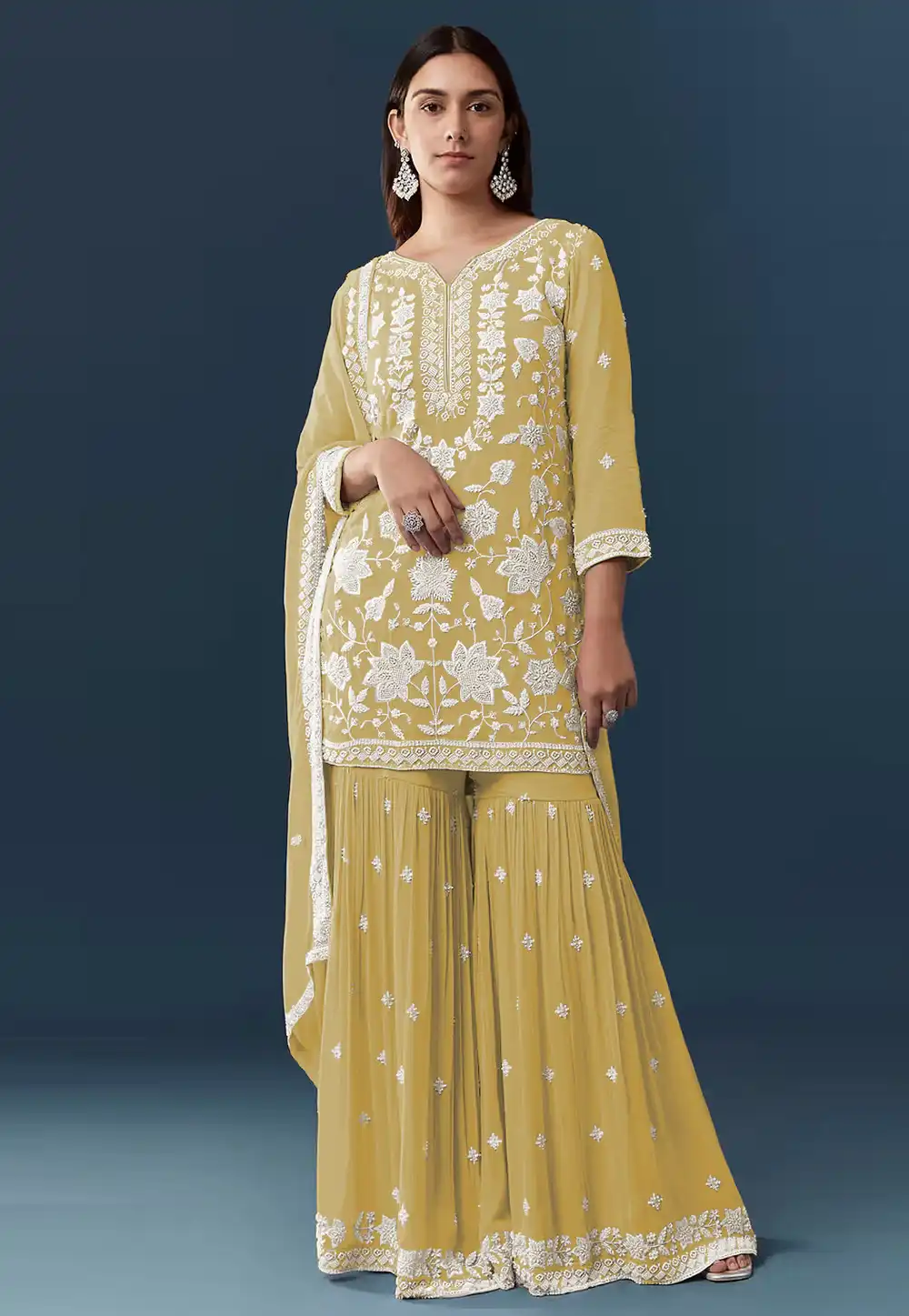 Yellow Chiffon Georgette Gharara Suit 330656