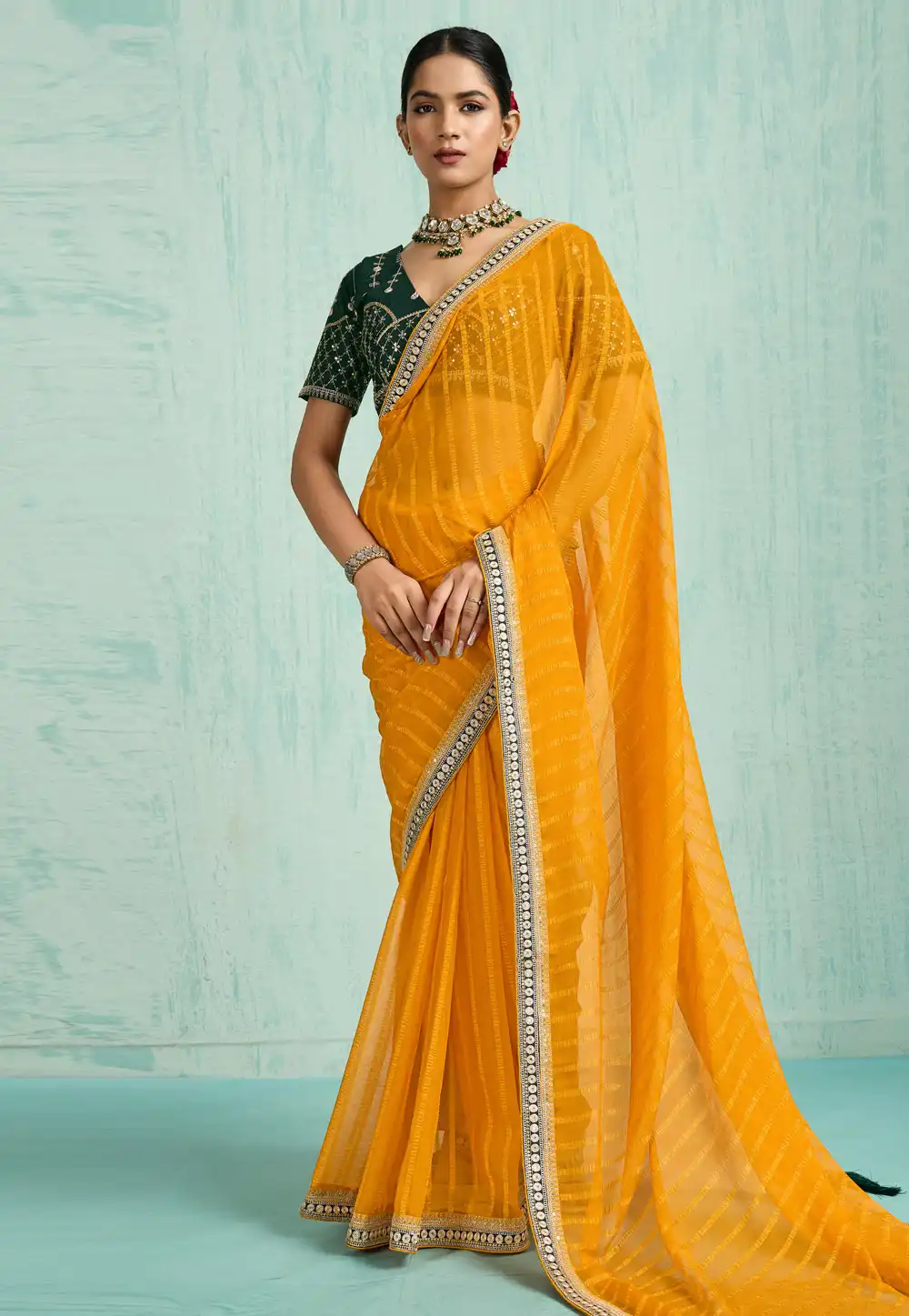 Yellow Chiffon Saree With Blouse 318196