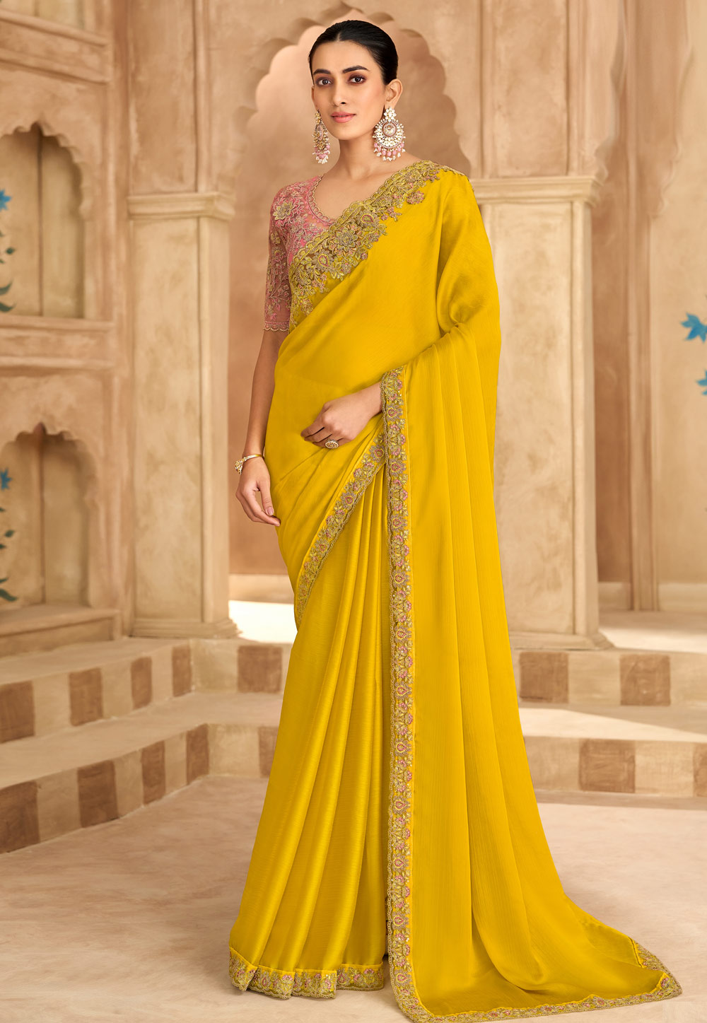 Yellow Chiffon Saree With Blouse 324676