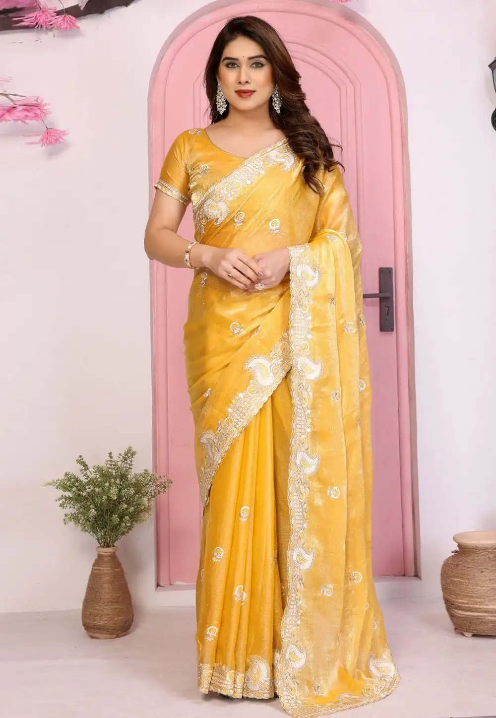 Yellow Chiffon Saree With Blouse 314703