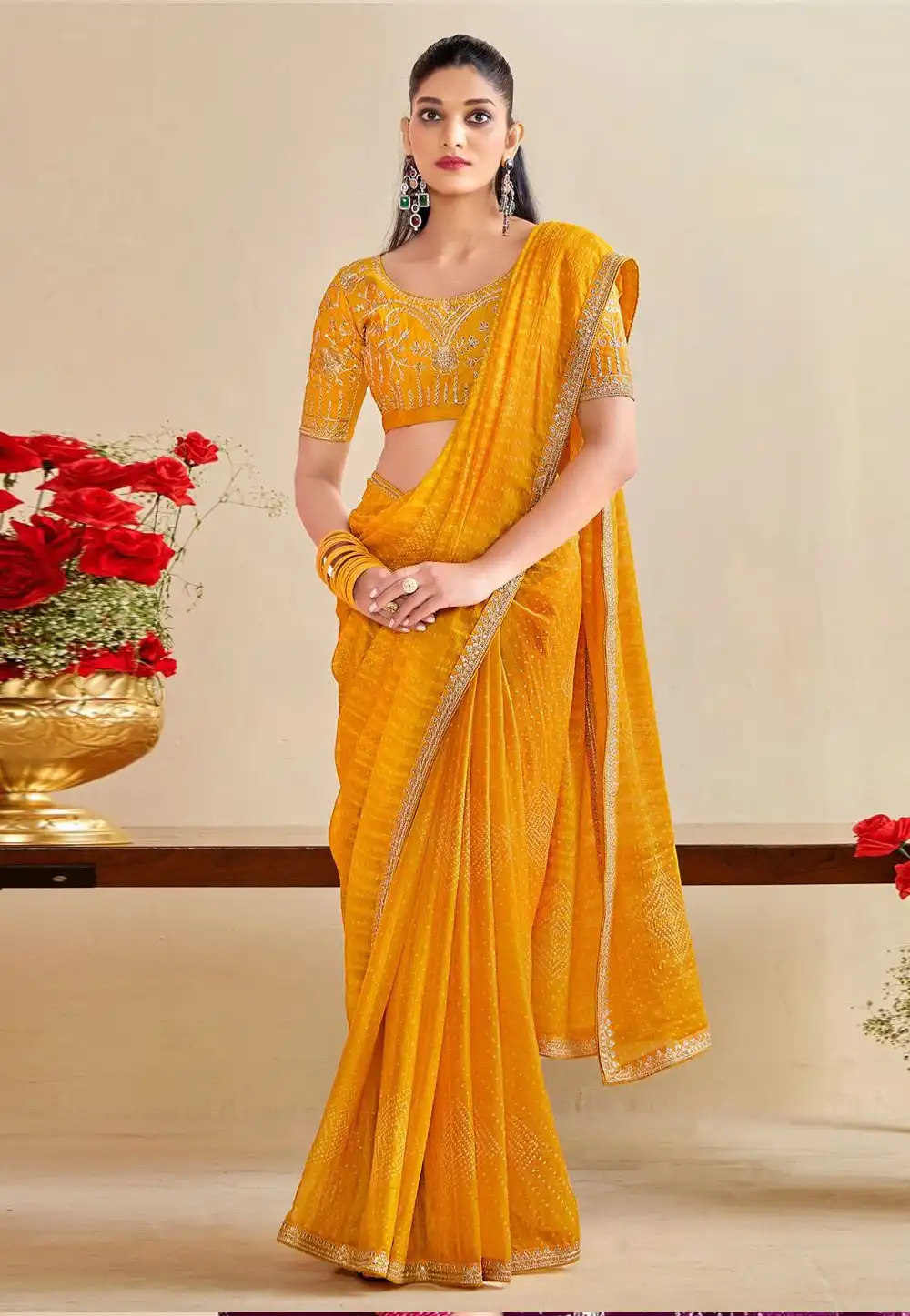Yellow Chiffon Saree With Blouse 321530