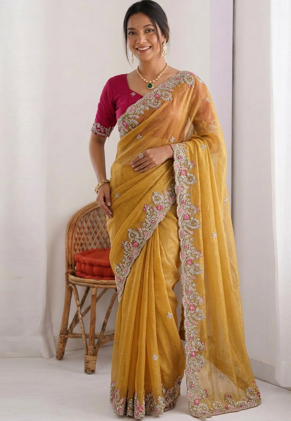 Yellow Chiffon Saree With Blouse 328991