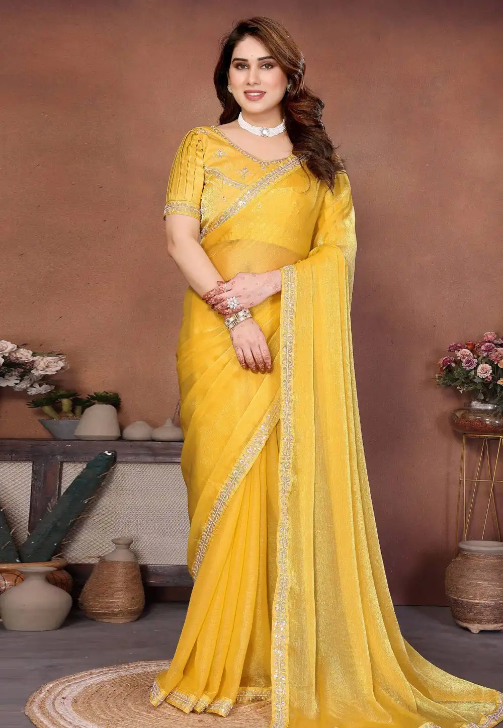 Yellow Chiffon Saree With Blouse 322458