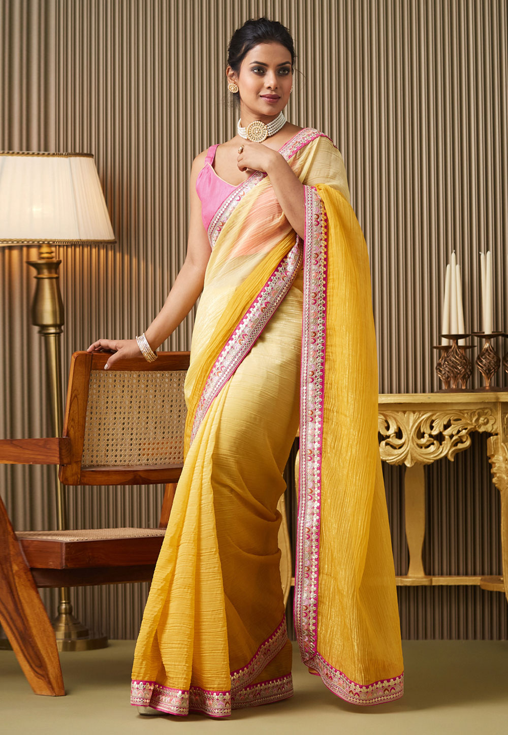 Yellow Chiffon Saree With Blouse 311903