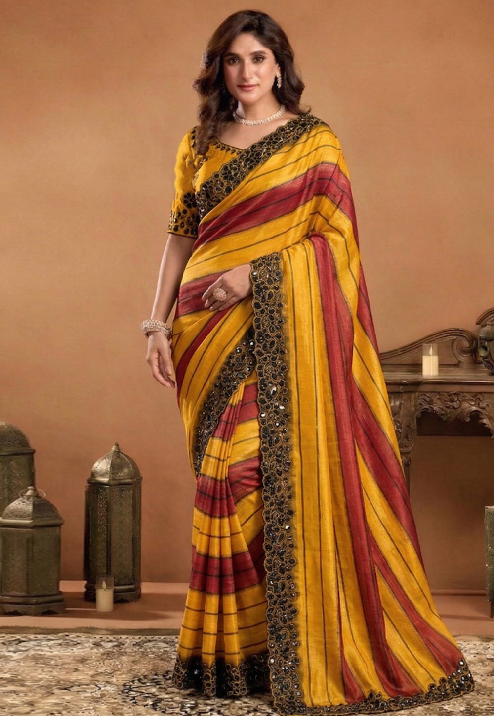 Yellow Chiffon Saree With Blouse 330063