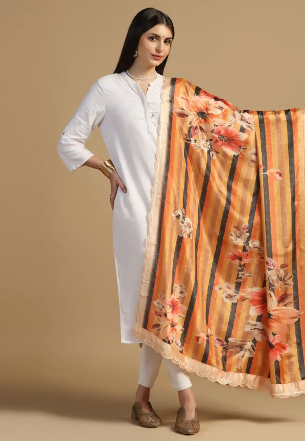 Yellow Chinon Dupatta 305773