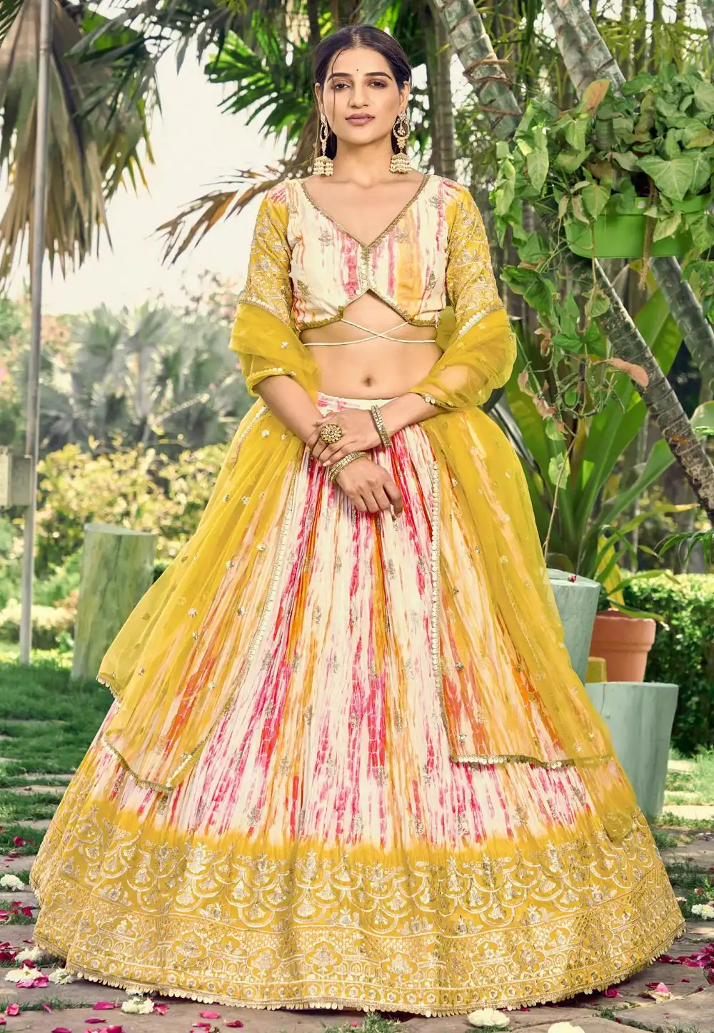 Yellow Chinon Lehenga Choli 284838