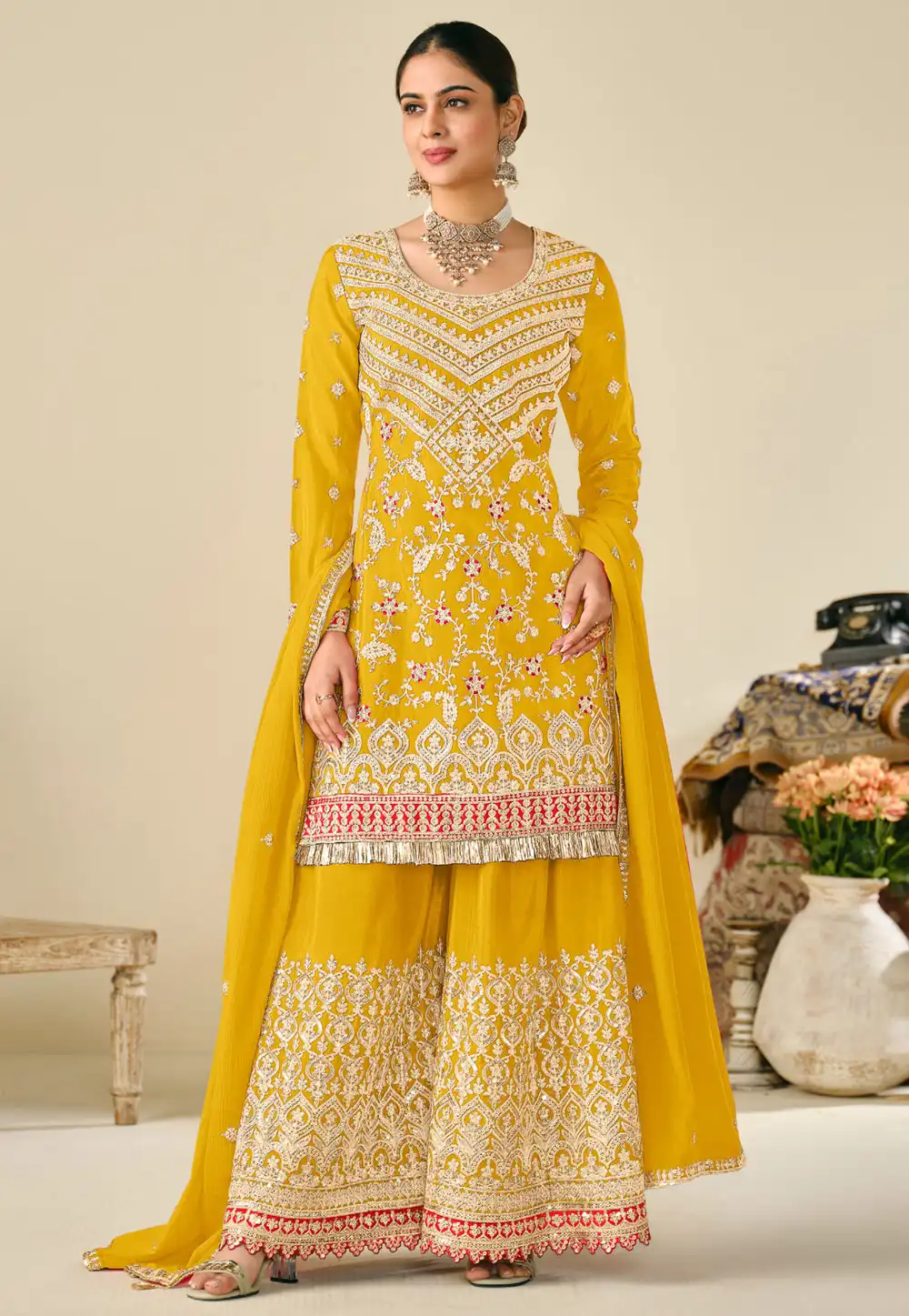 Yellow Chinon Pakistani Suit 307553