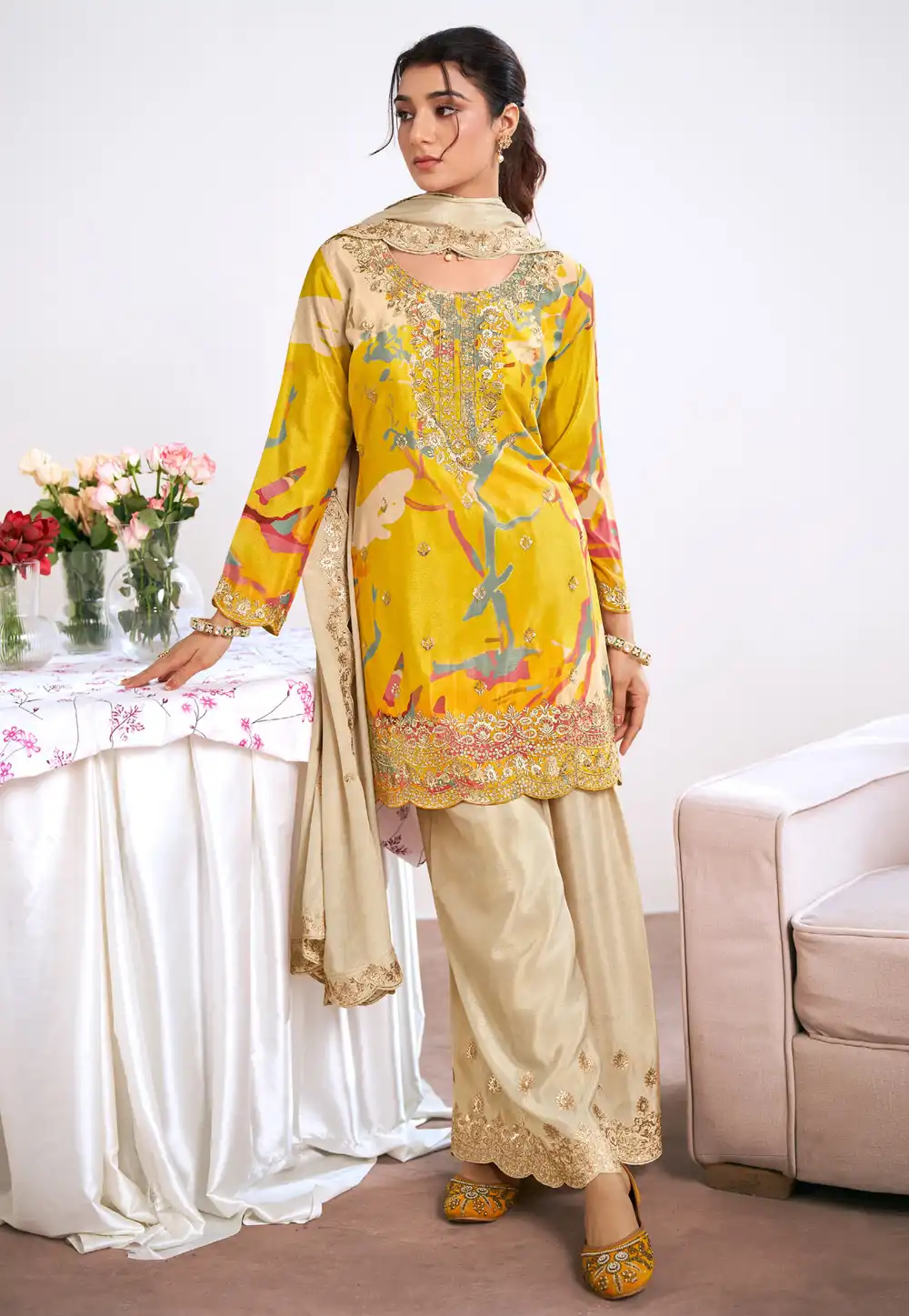 Yellow Chinon Pakistani Suit 316679