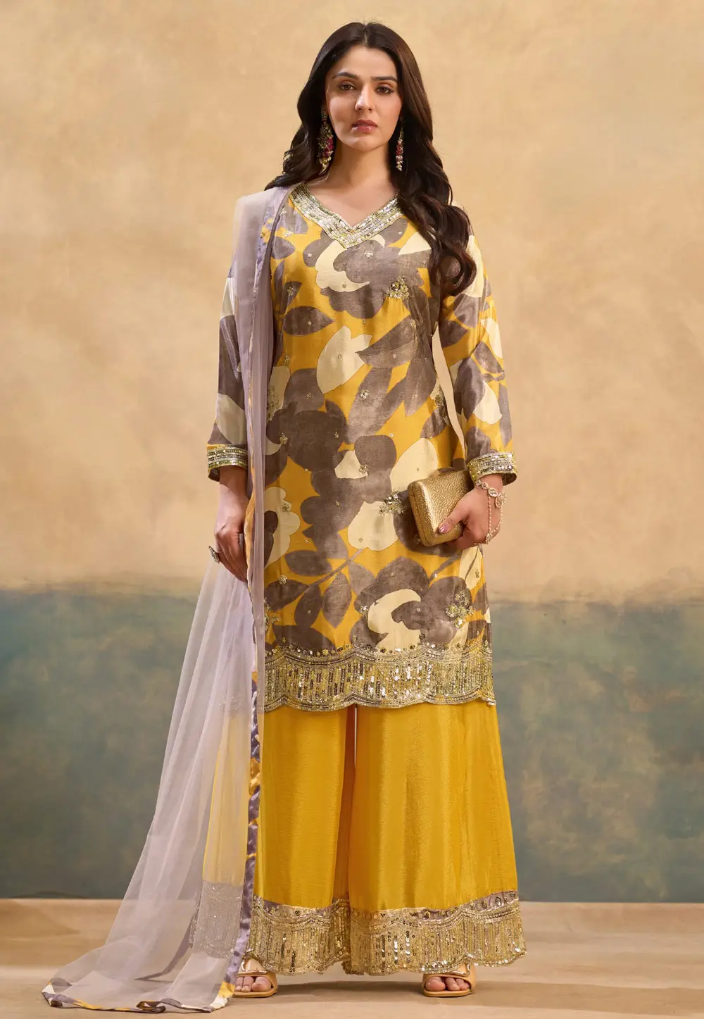 Yellow Chinon Pakistani Suit 335062
