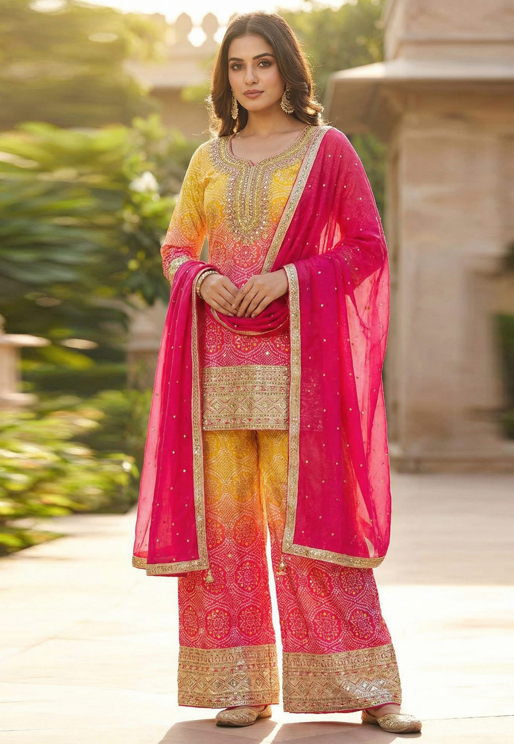 Yellow Chinon Palazzo Suit 321163