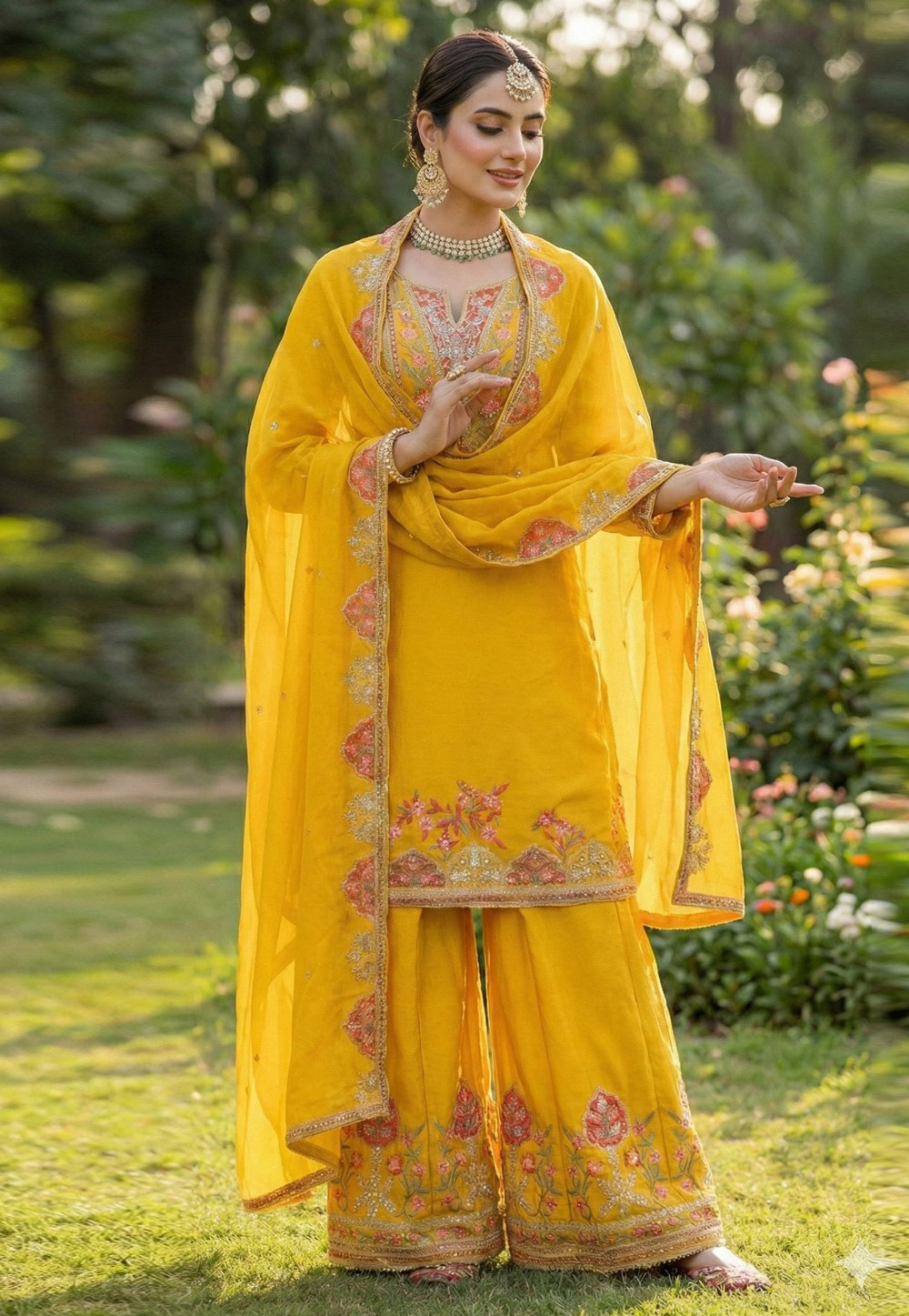 Yellow Chinon Palazzo Suit 320922