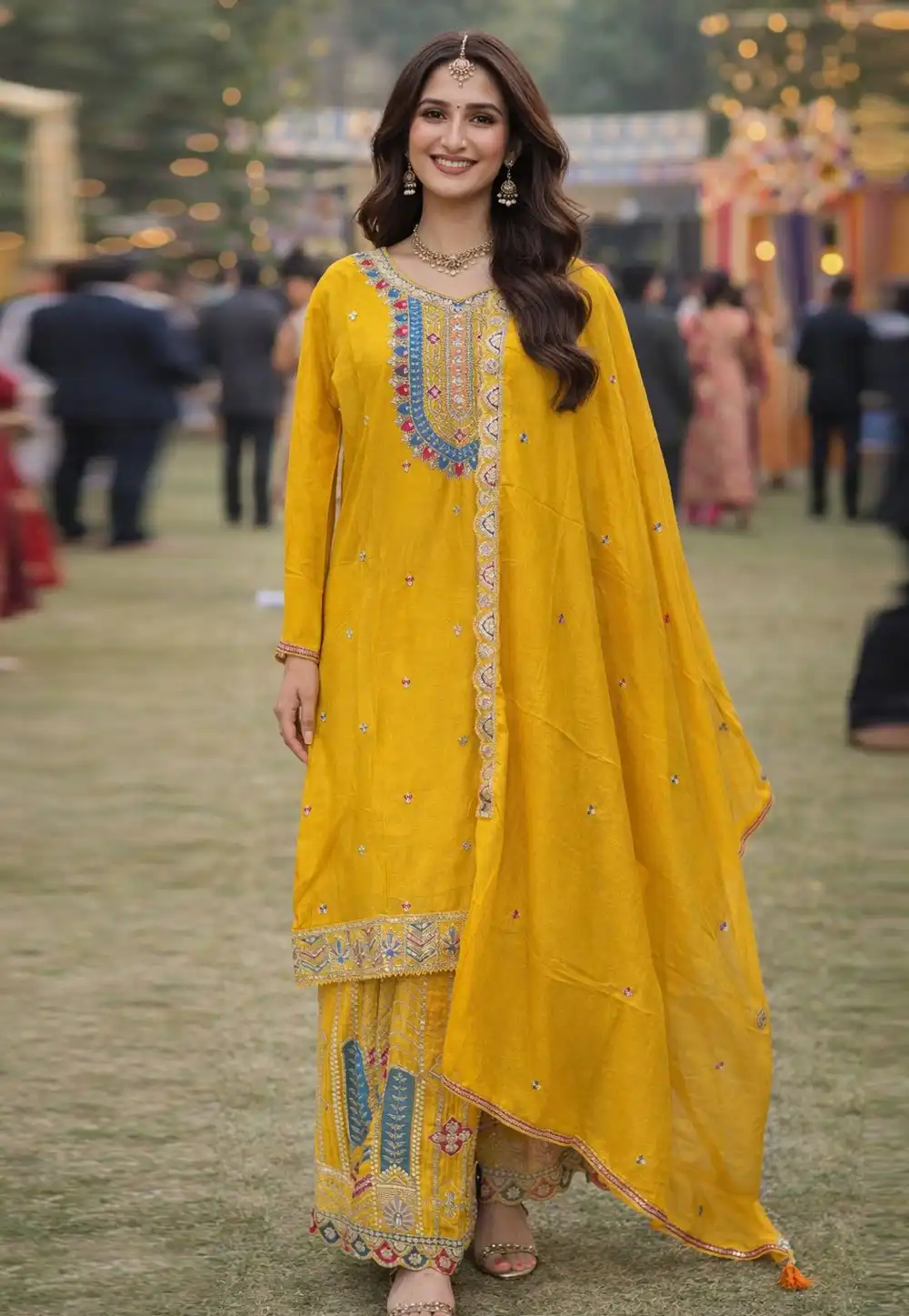Yellow Chinon Palazzo Suit 326562