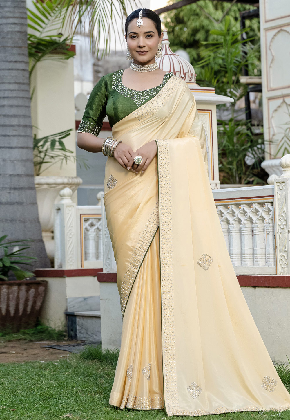 Yellow Chinon Saree With Blouse 312067