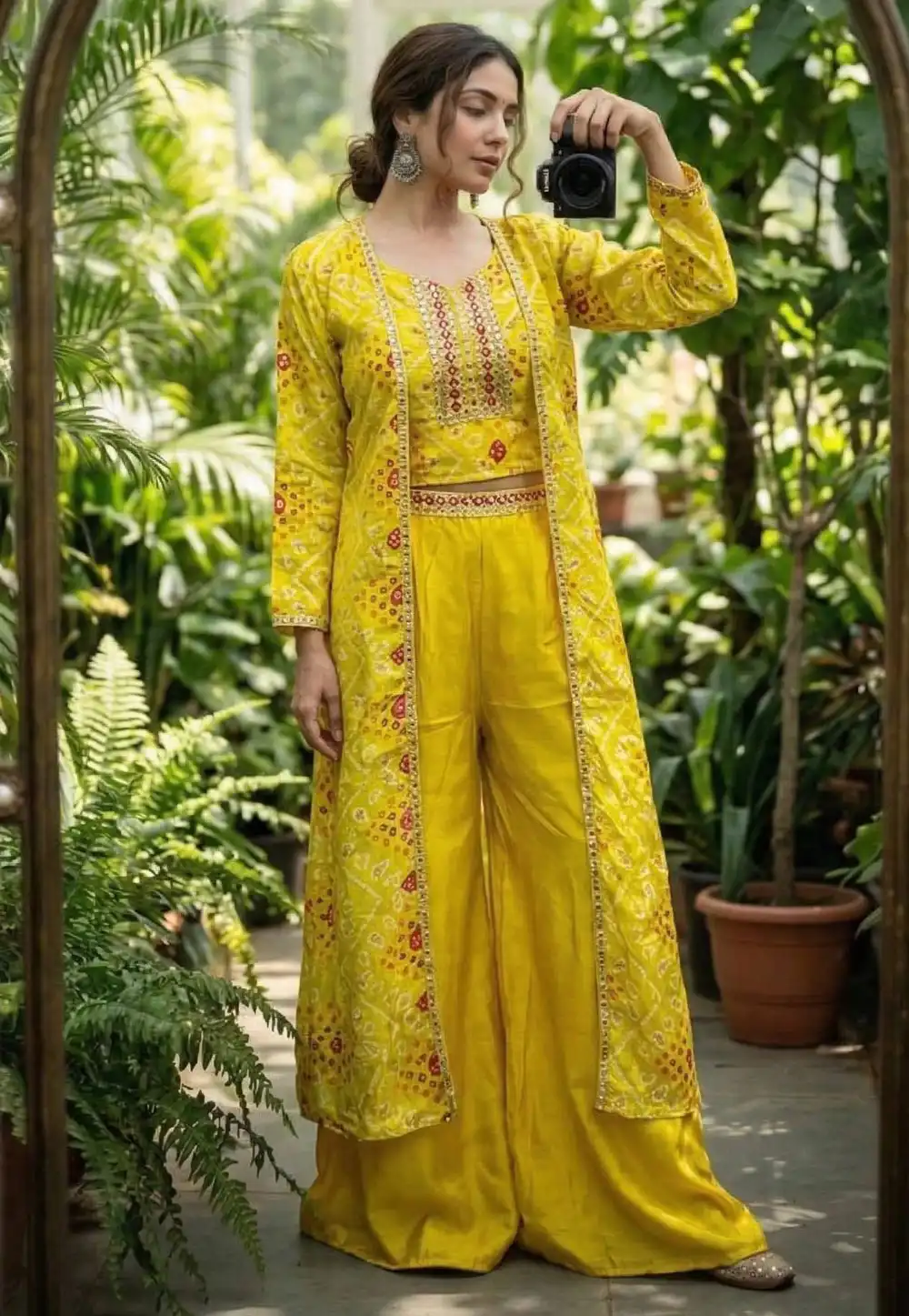 Yellow Chinon Silk Jacket Style Suit 327339