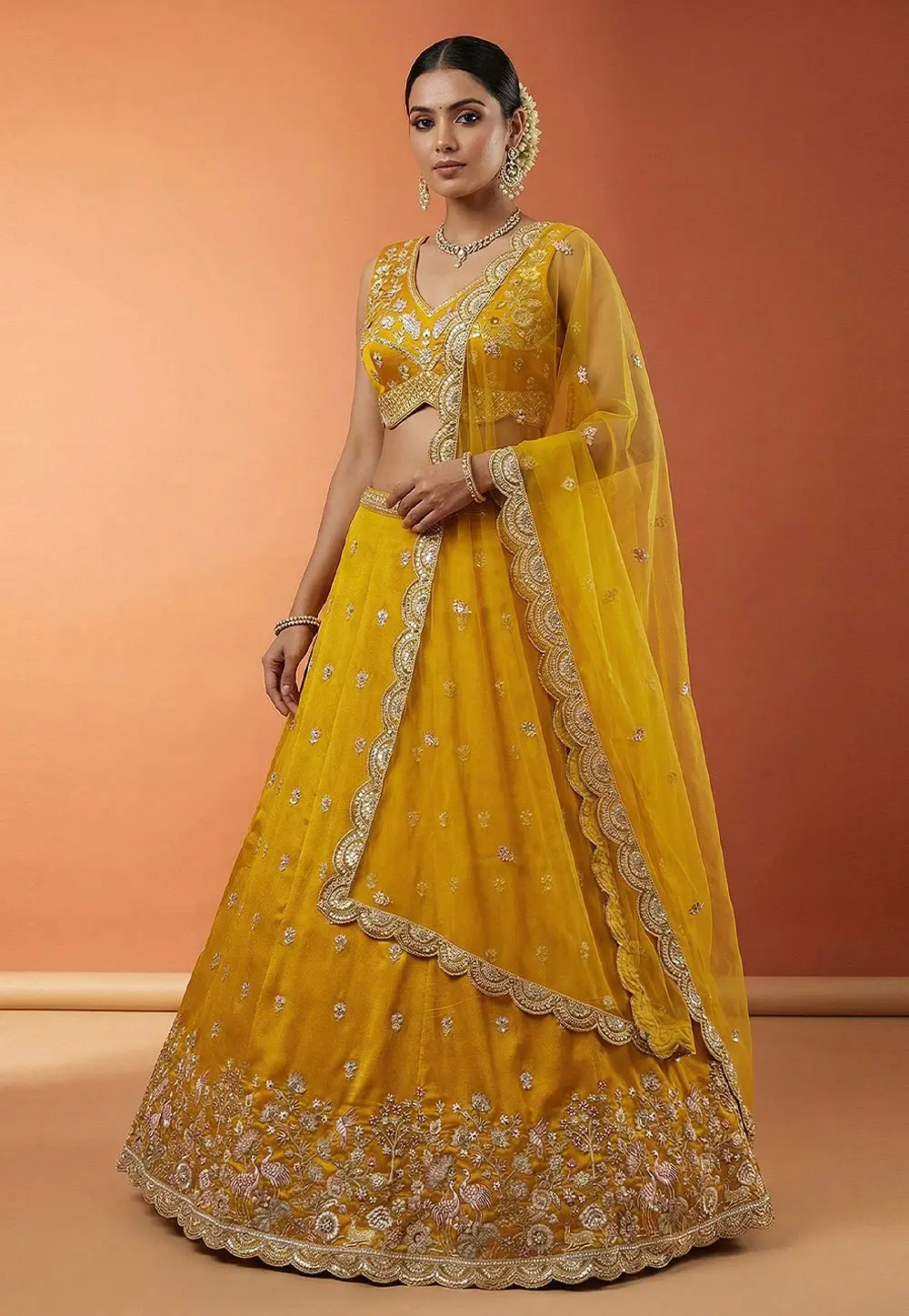Yellow Chinon Silk Lehenga Choli For Wedding 332980