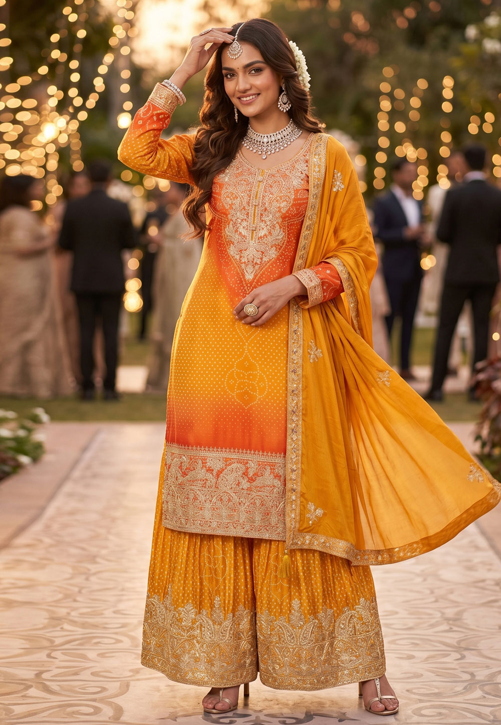 Yellow Chinon Silk Pakistani Suit 328385