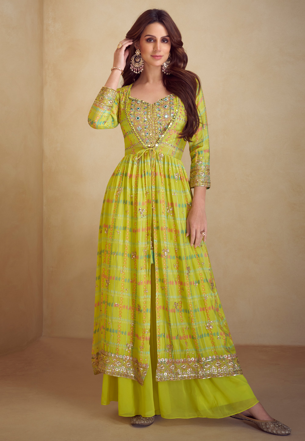 Yellow Chinon Silk Palazzo Suit 318831