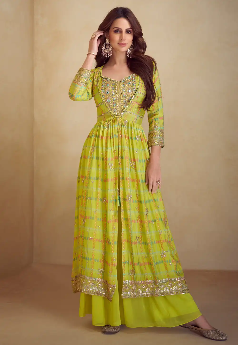 Yellow Chinon Silk Palazzo Suit 318831
