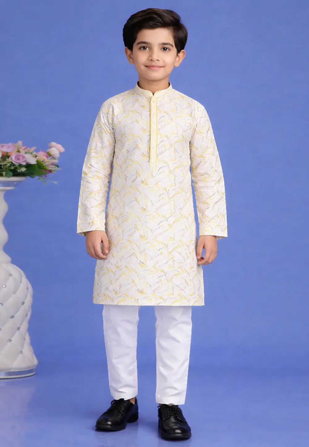 Yellow Cotton Boys Kurta Pajama 335743