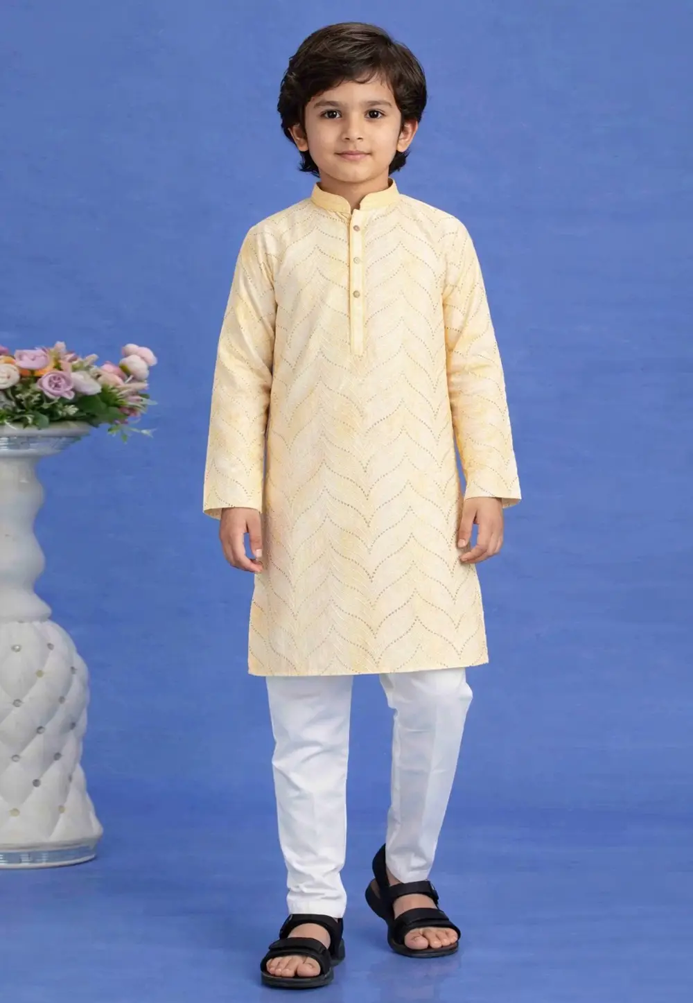 Yellow Cotton Boys Kurta Pajama 335747