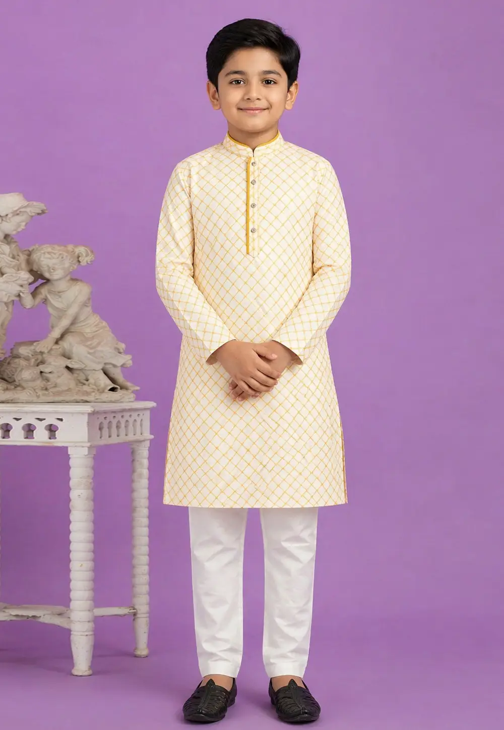 Yellow Cotton Boys Kurta Pajama 335755