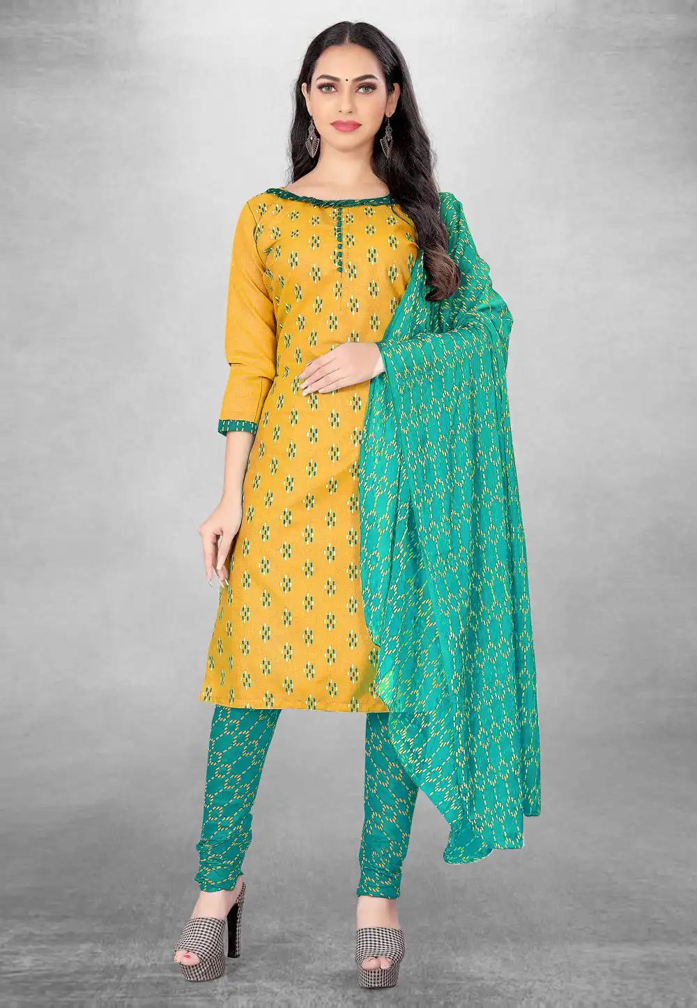 Yellow Cotton Churidar Suit 280757