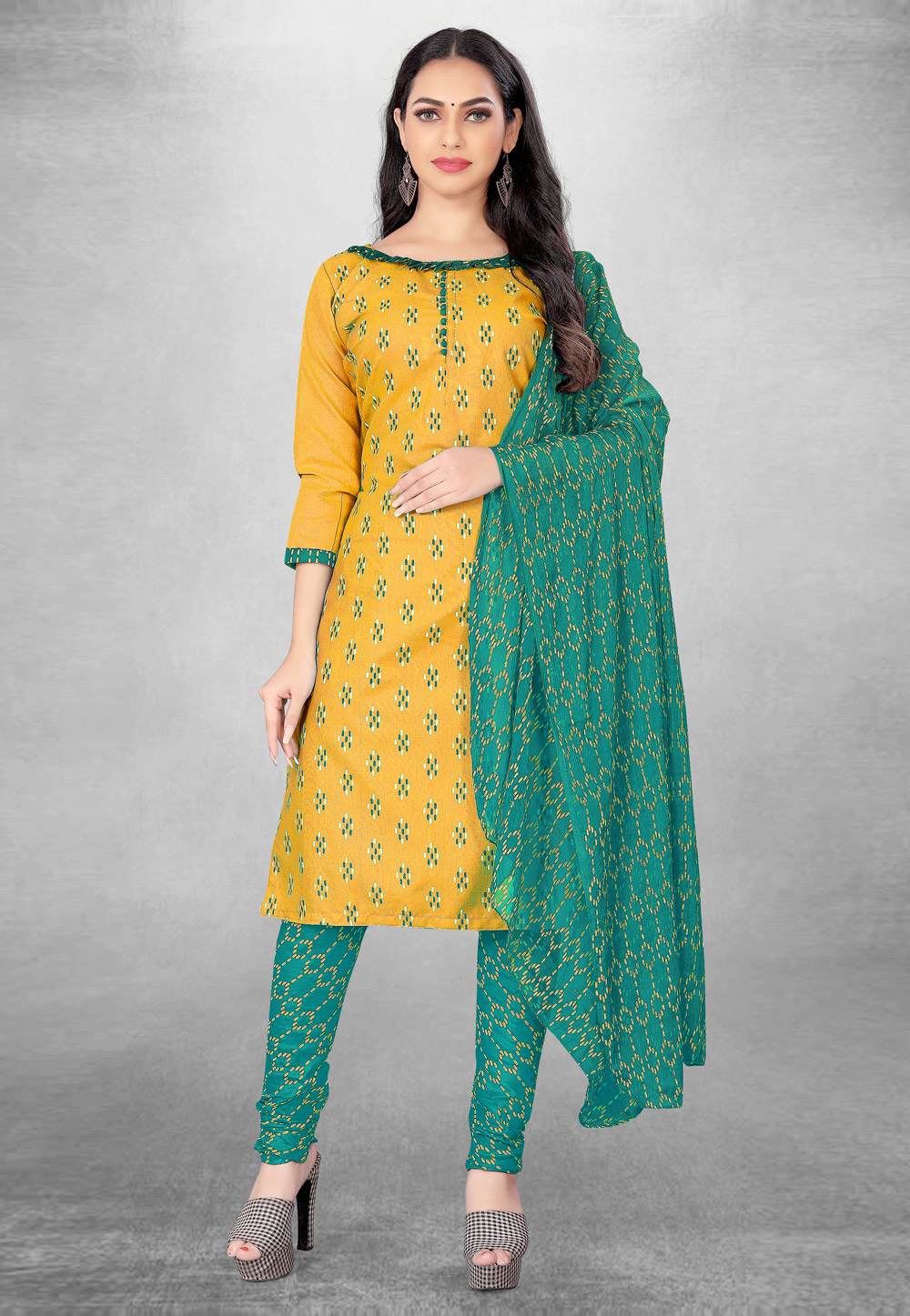 Yellow Cotton Churidar Suit 280757