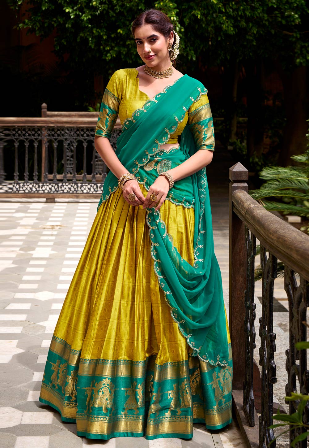 Yellow Cotton Circular Lehenga Choli 318537