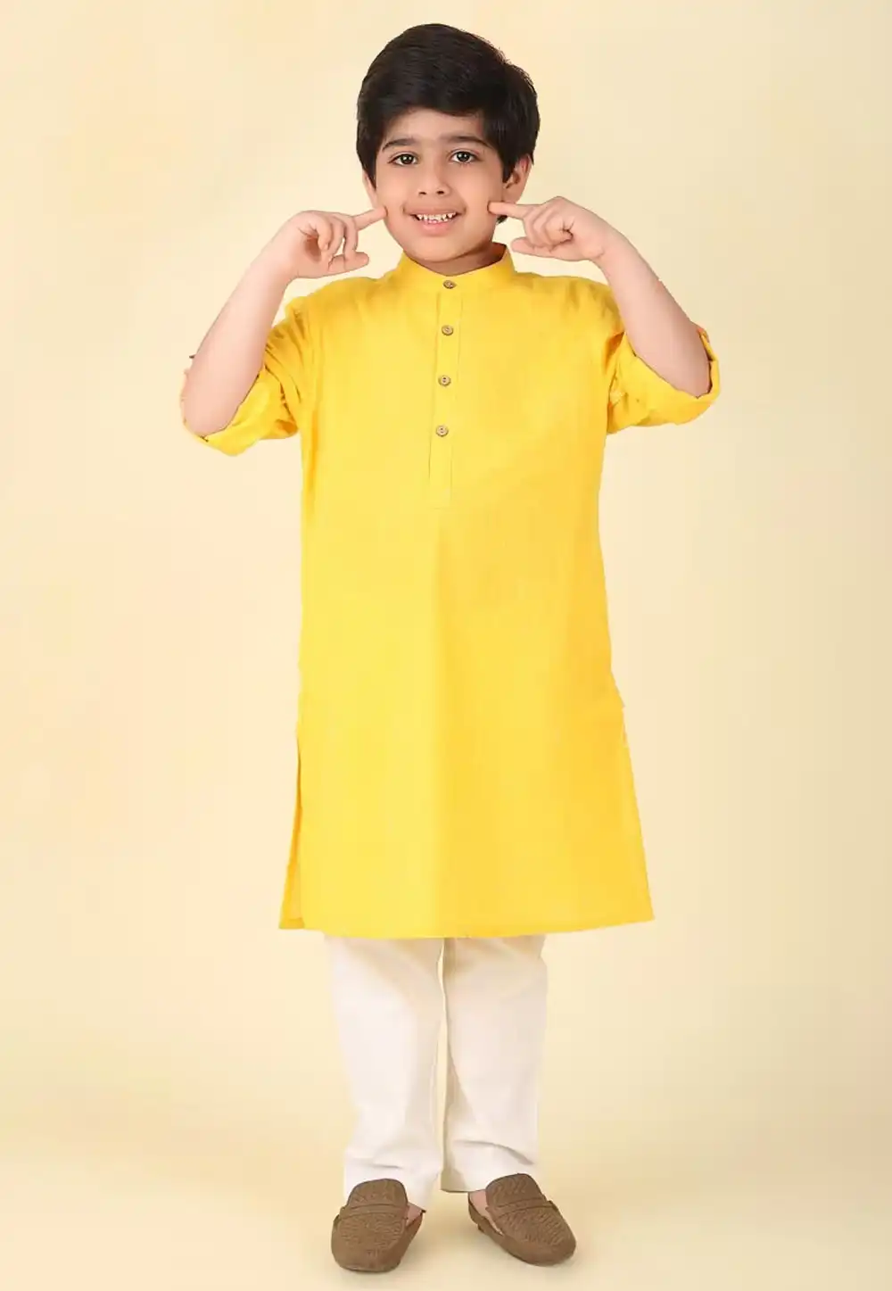 Yellow Cotton Kids Kurta Pajama 320264