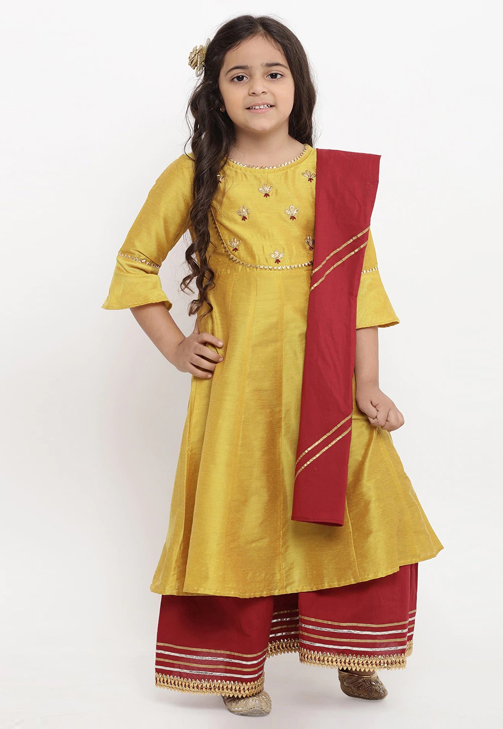 Yellow Cotton Kids Palazzo Suit 282620