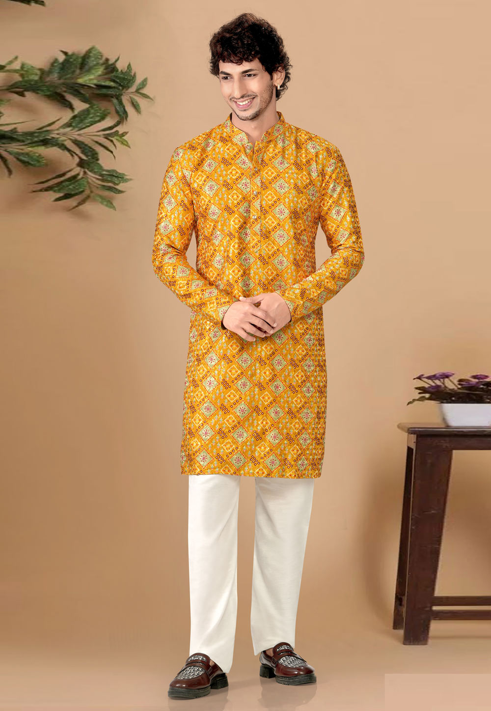 Yellow Cotton Kurta Pajama 325833