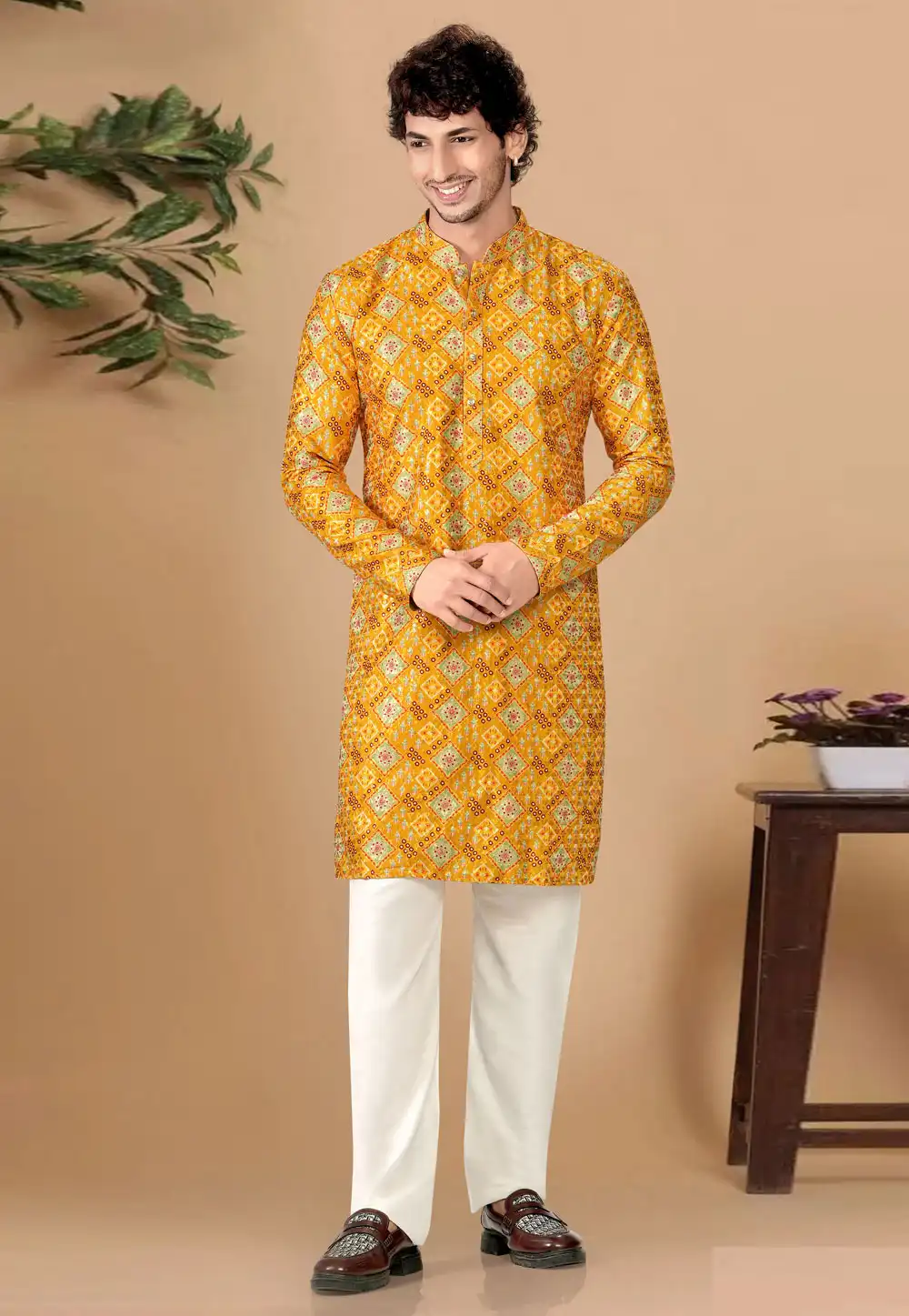 Yellow Cotton Kurta Pajama 325833