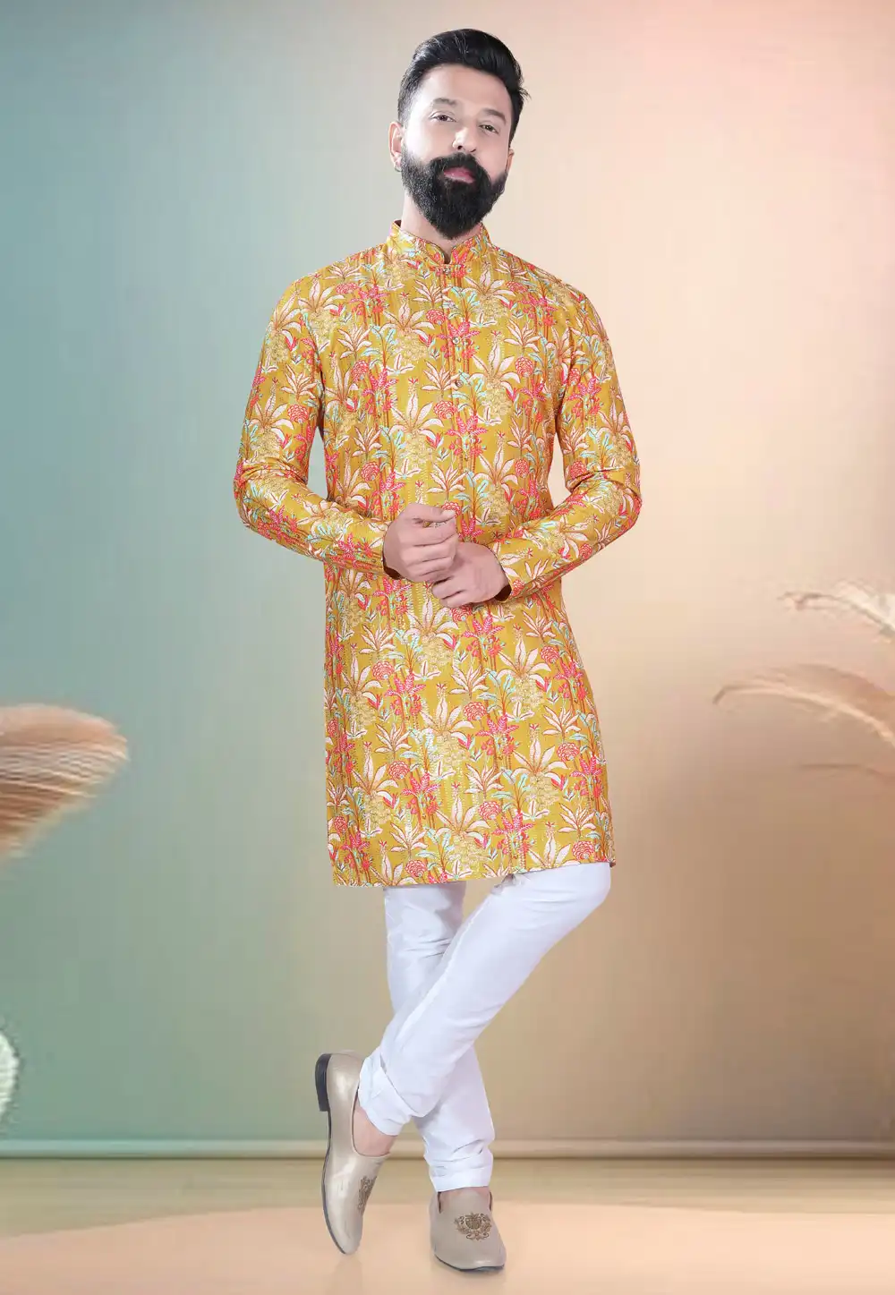 Yellow Cotton Kurta Pajama 318560