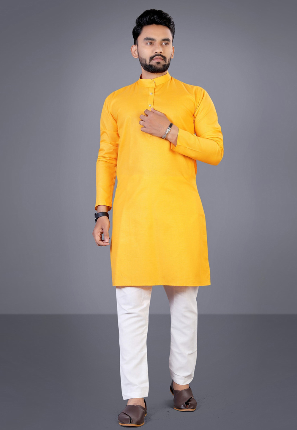 Yellow Cotton Kurta Pajama 312789