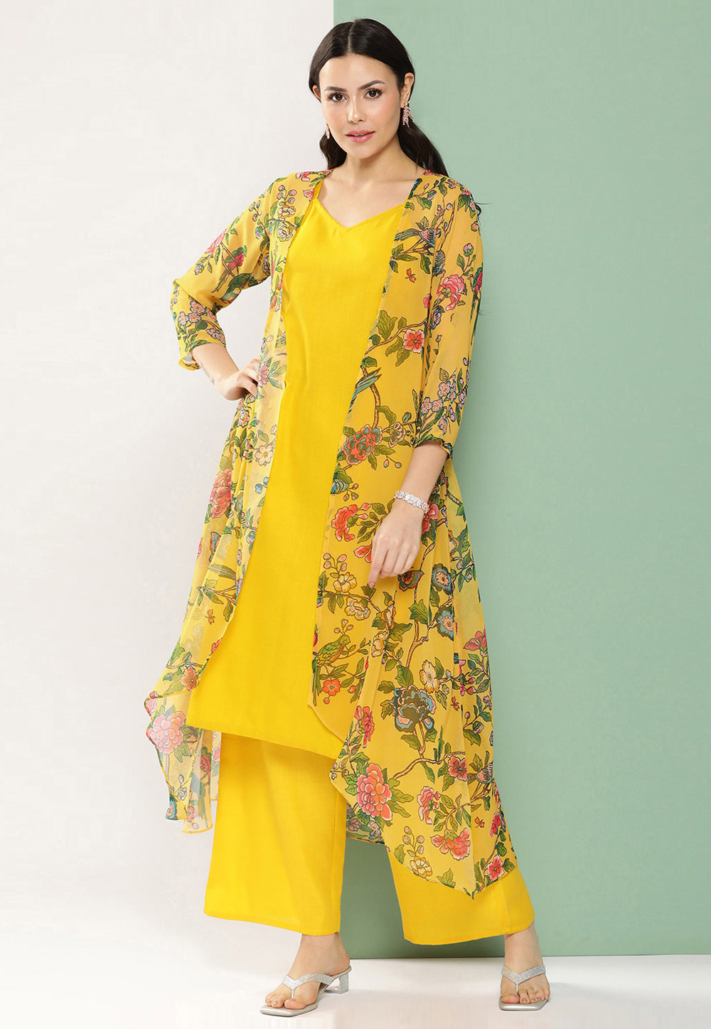 Yellow Cotton Kurta Set With Jacket 281416