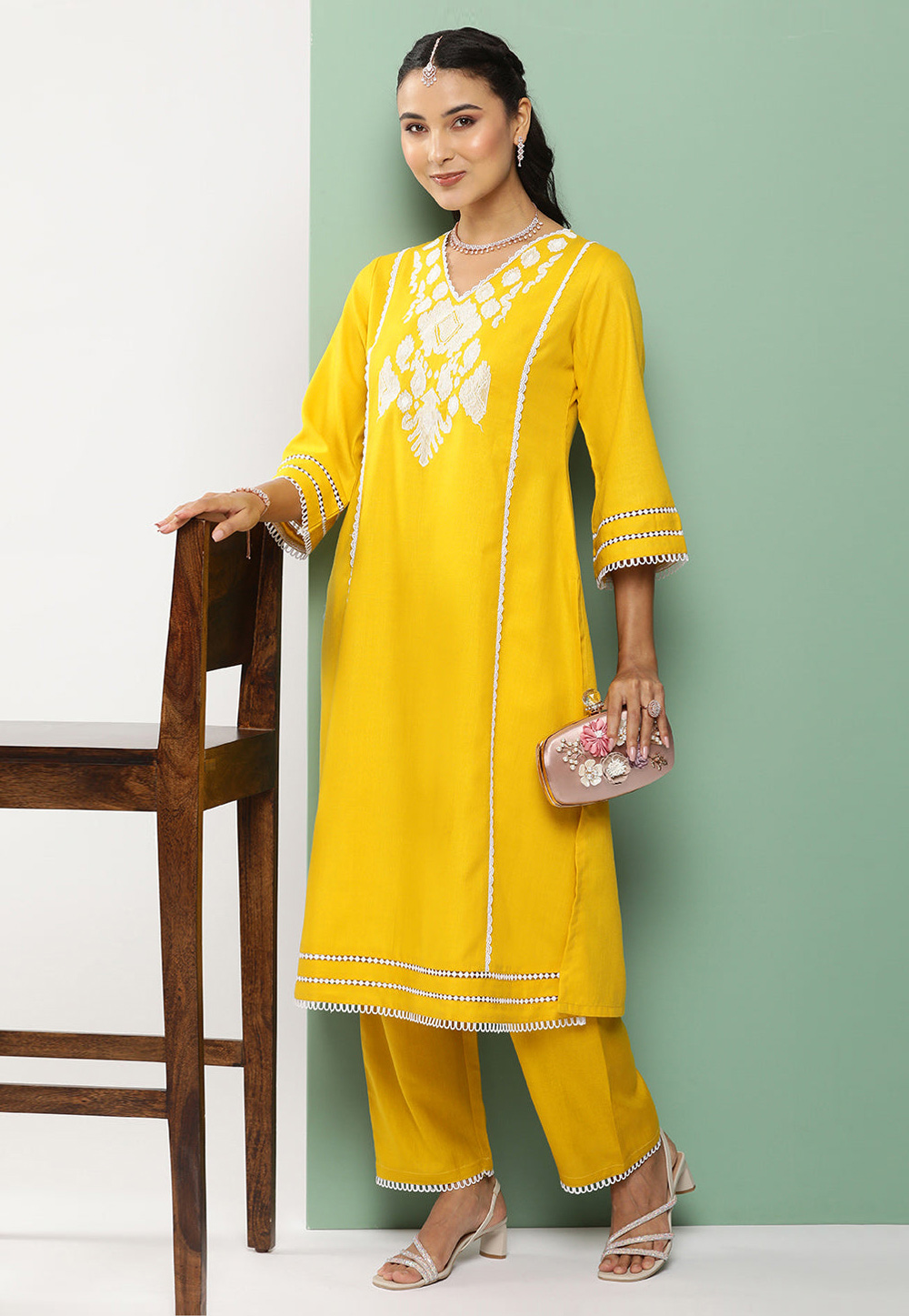 Yellow Cotton Kurta Set With Pent 281431