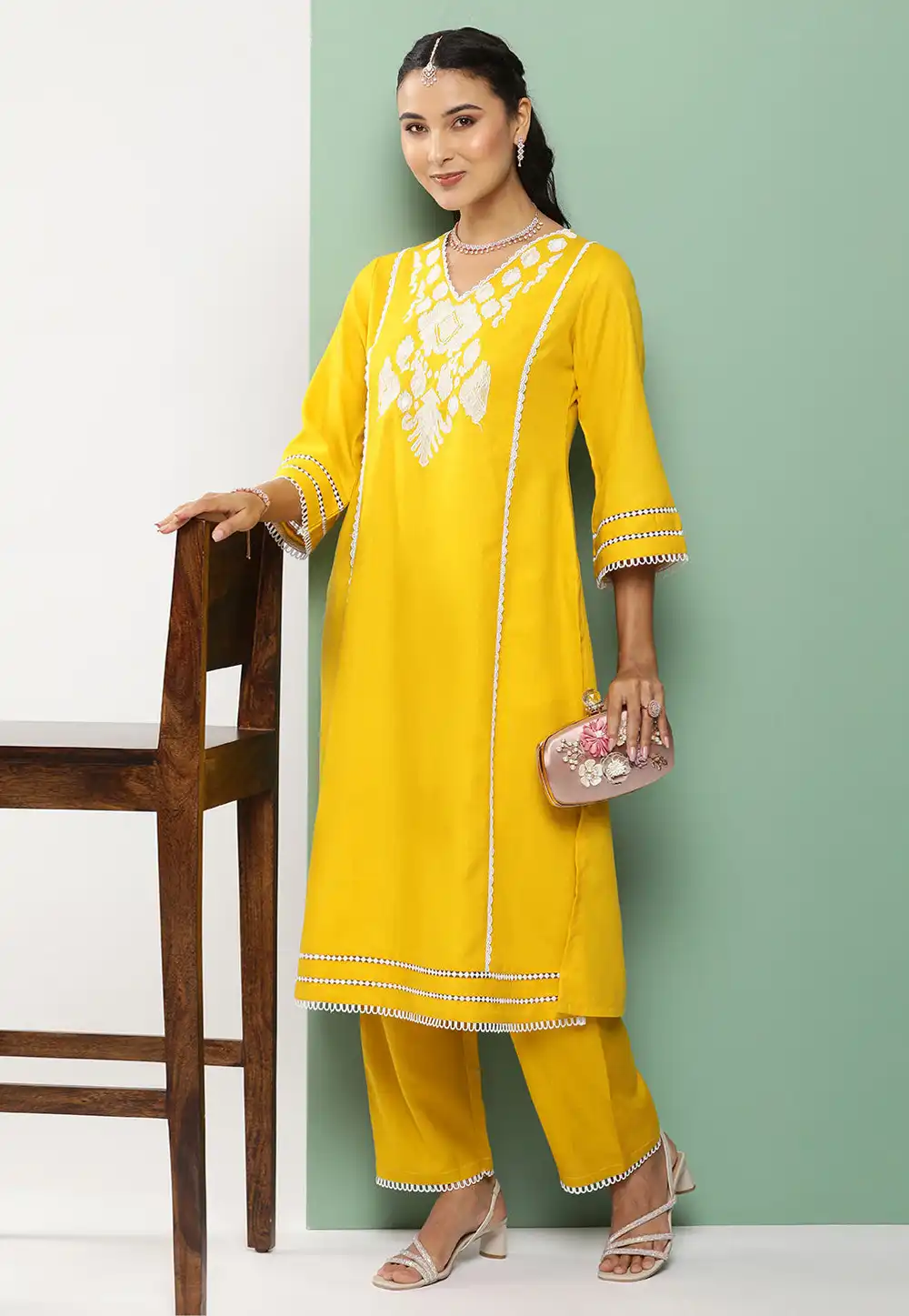 Yellow Cotton Kurta Set With Pant 281431