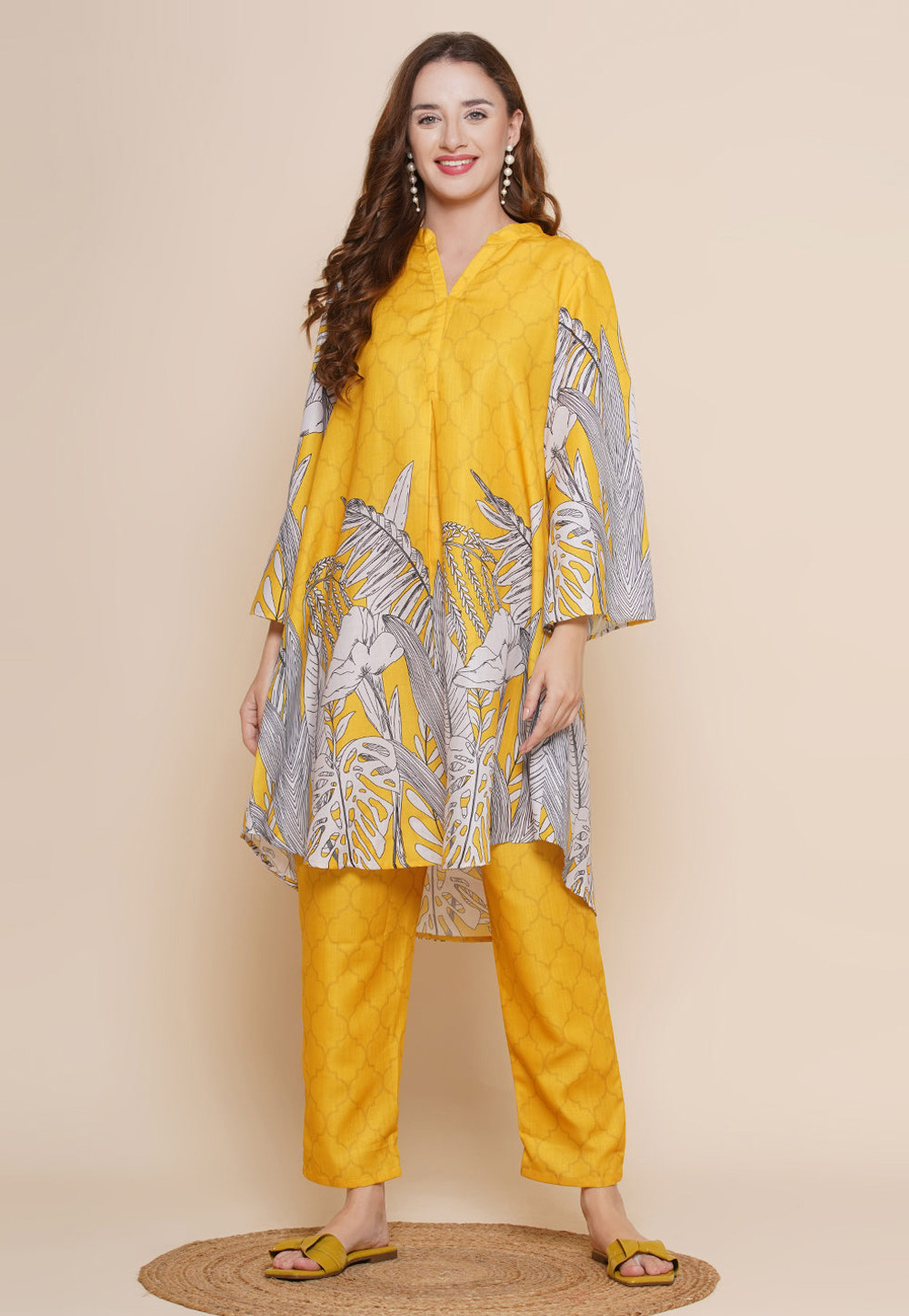 Yellow Cotton Kurta Set With Pent 281469