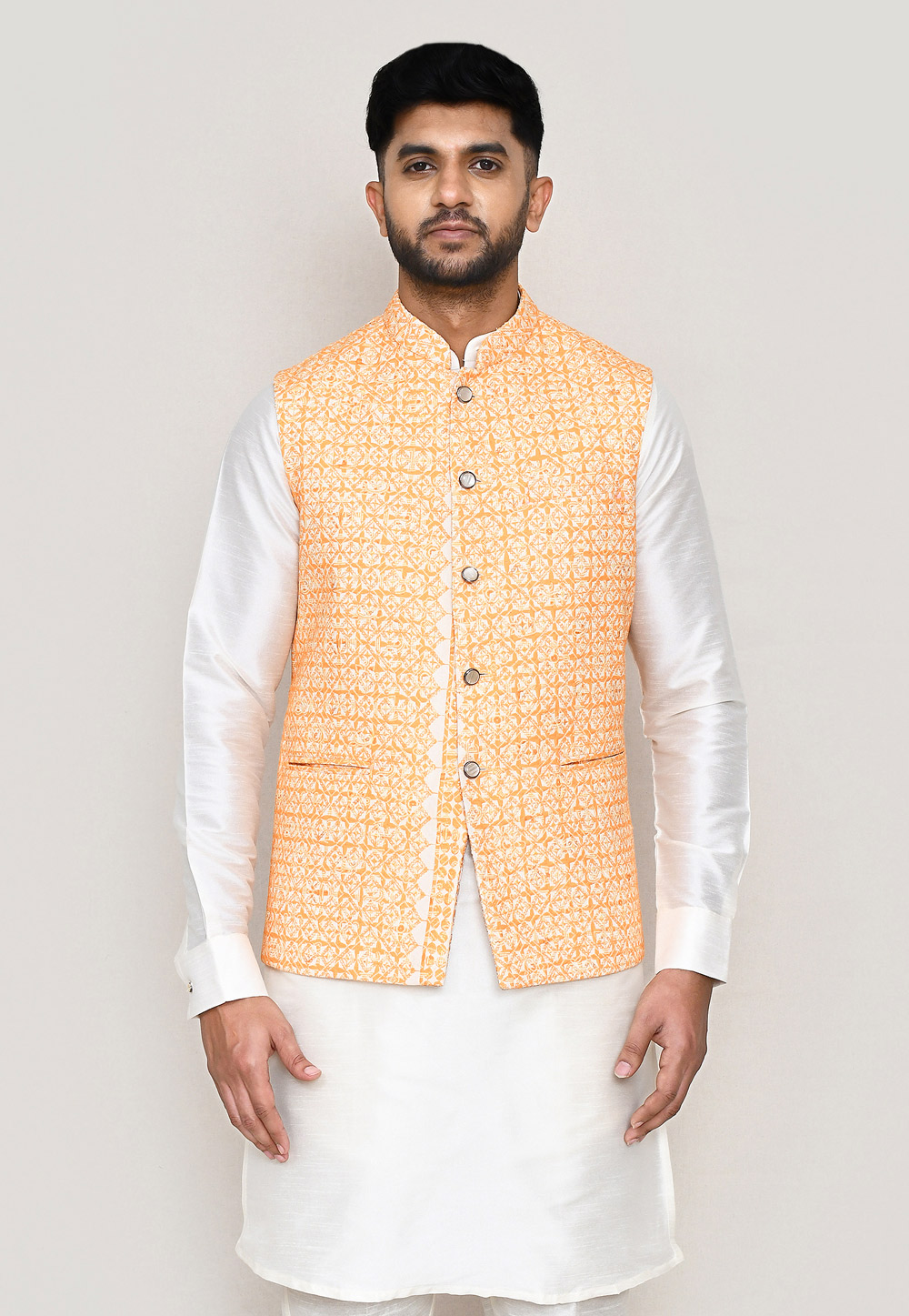 Yellow Cotton Nehru Jacket 306057