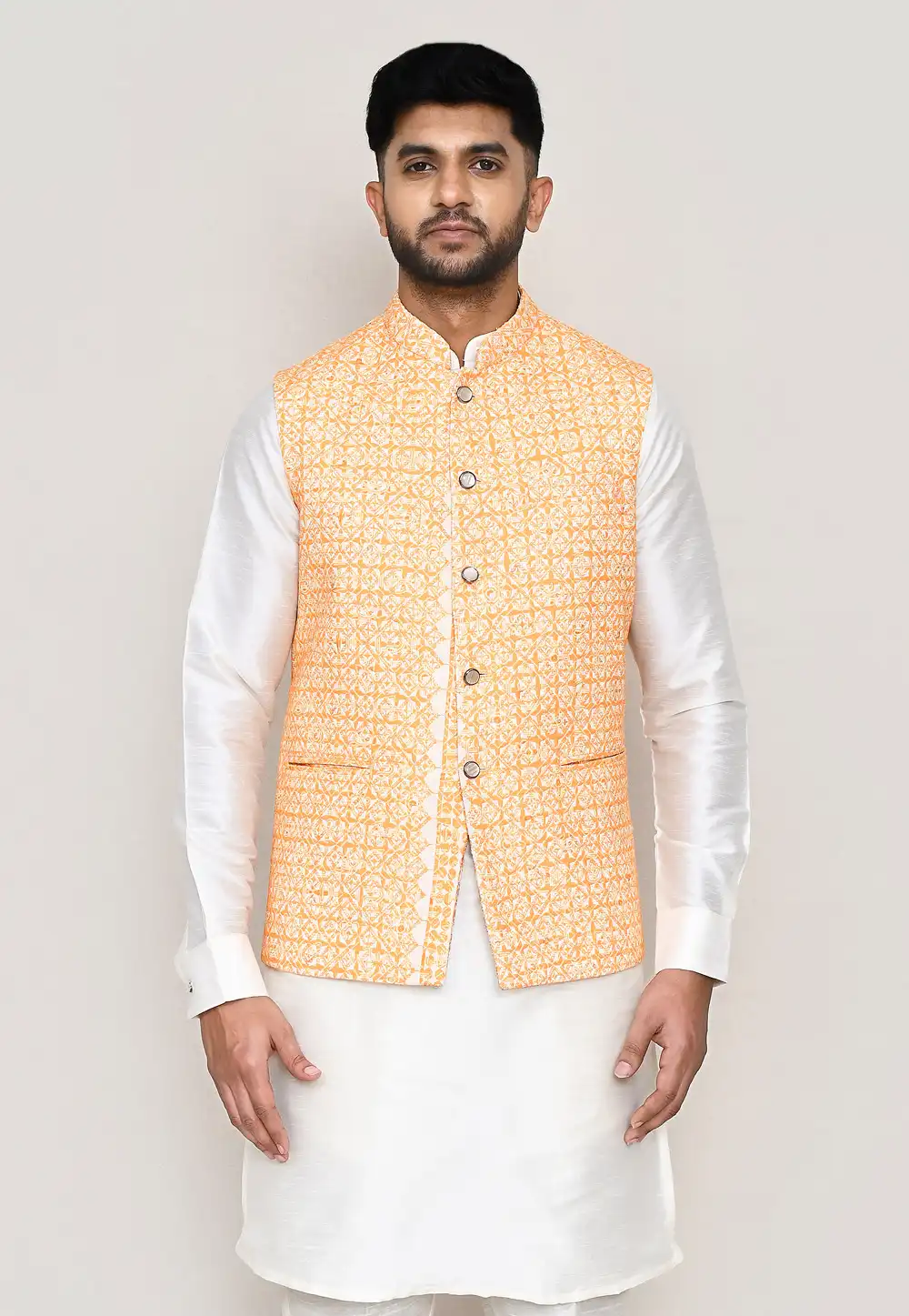 Yellow Cotton Nehru Jacket 306057