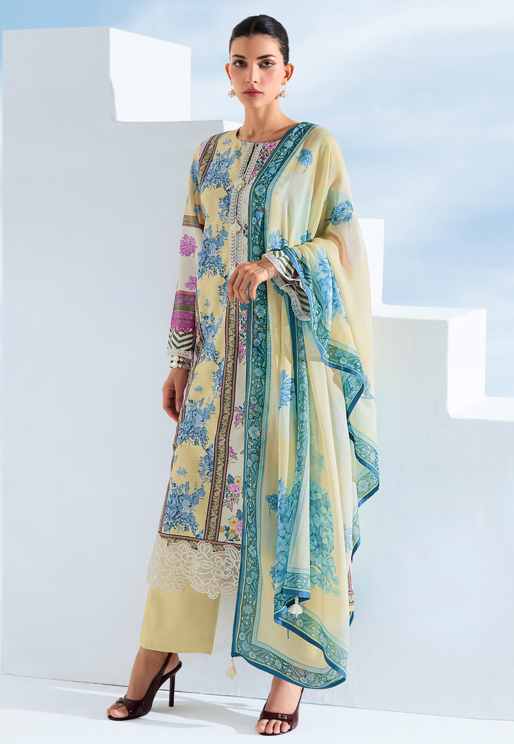 Yellow Cotton Pant Style Suit 311638