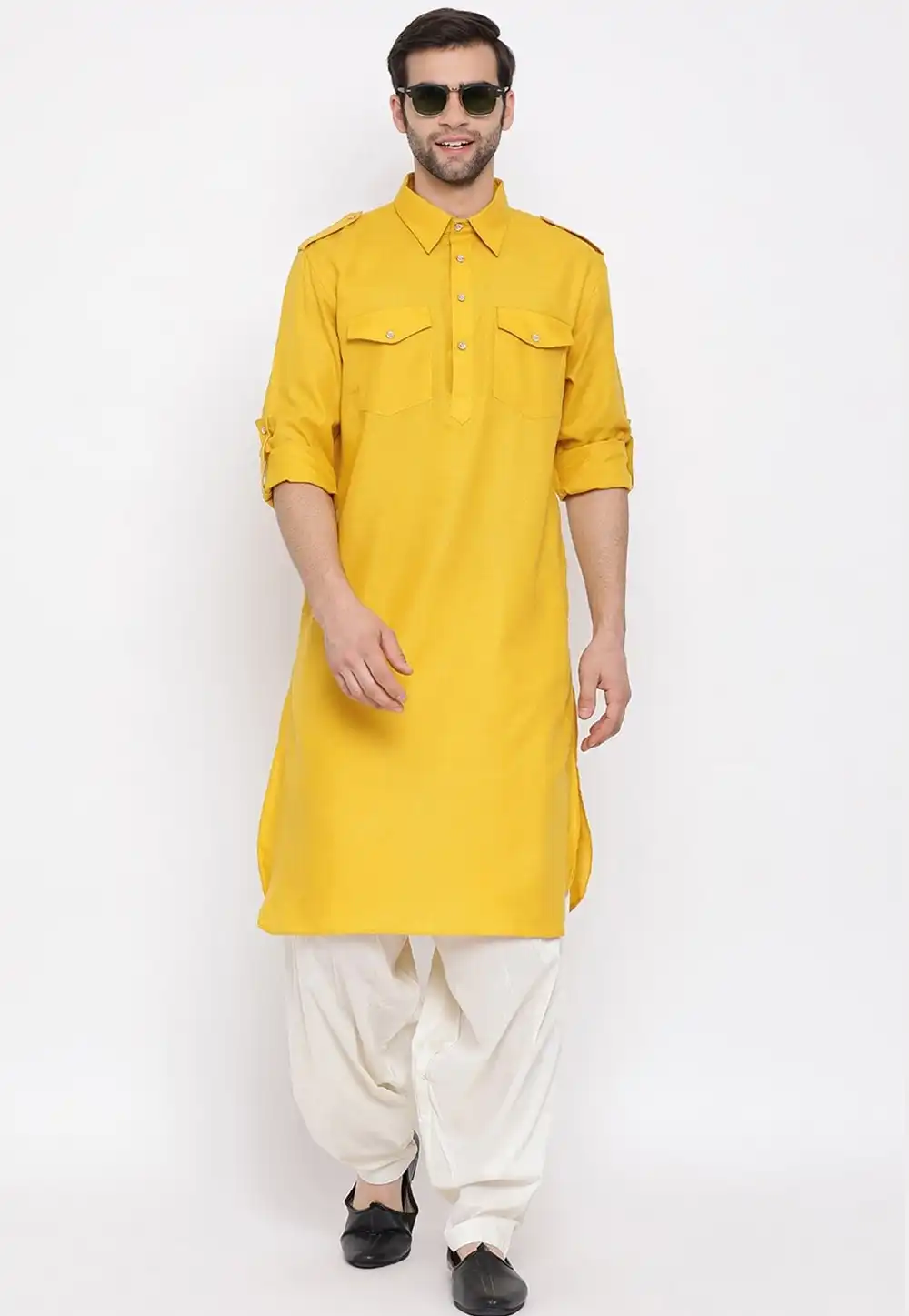 Yellow Cotton Pathani Suit 309760