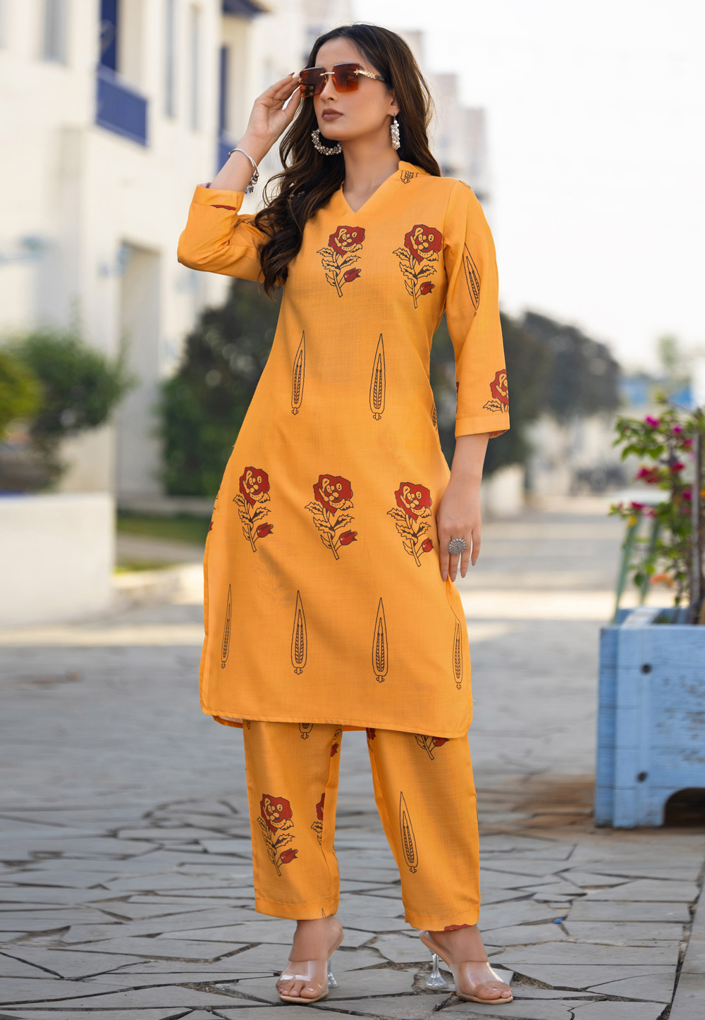 Yellow Cotton Printed Co-Ords Set 322707