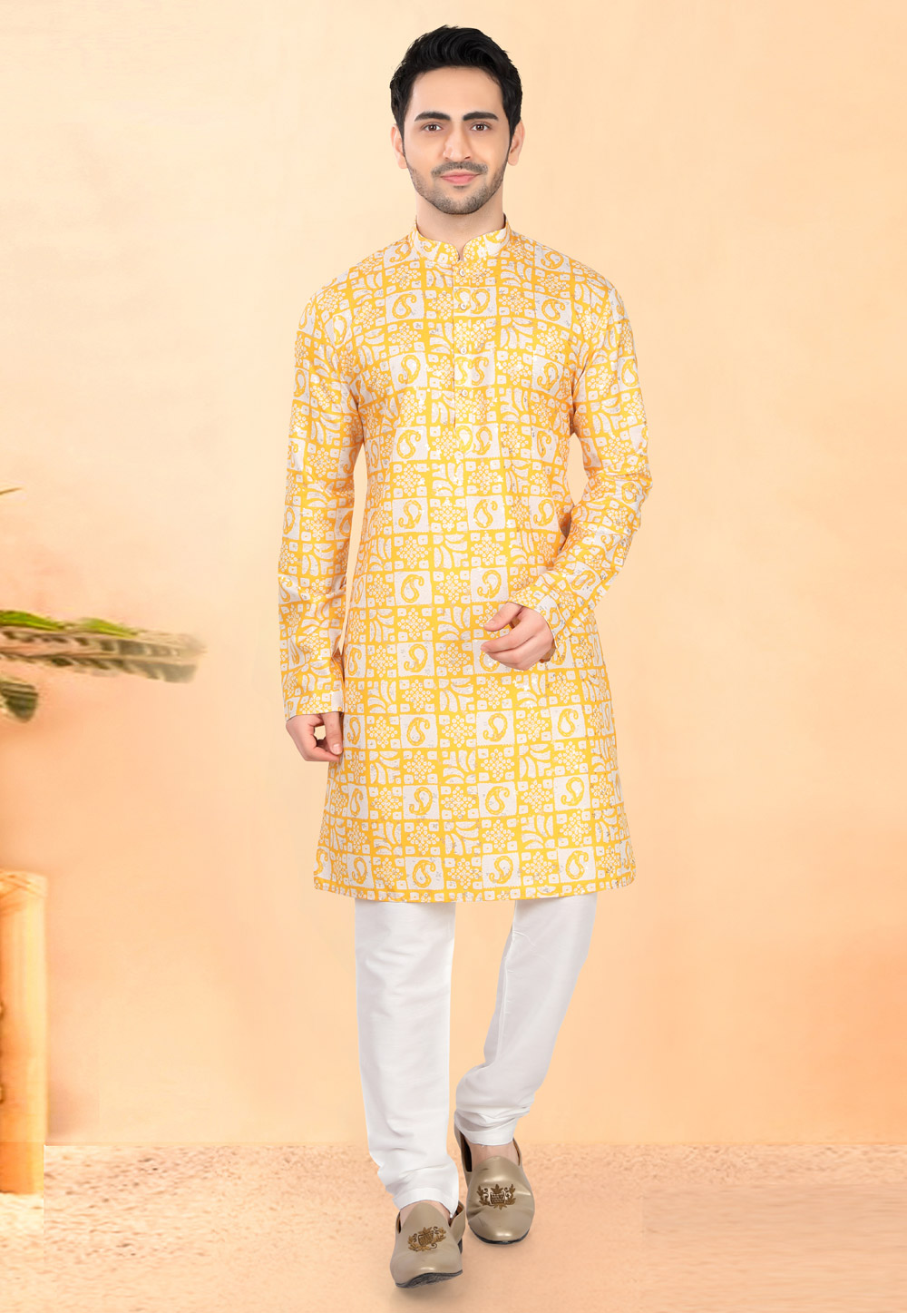Yellow Cotton Rayon Kurta Pajama 307929