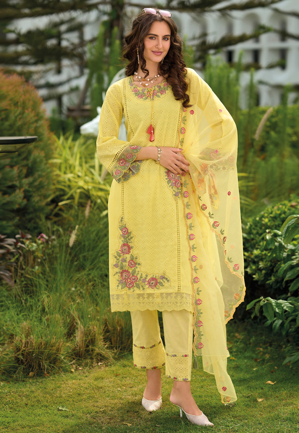 Yellow Cotton Readymade Pakistani Suit 311510