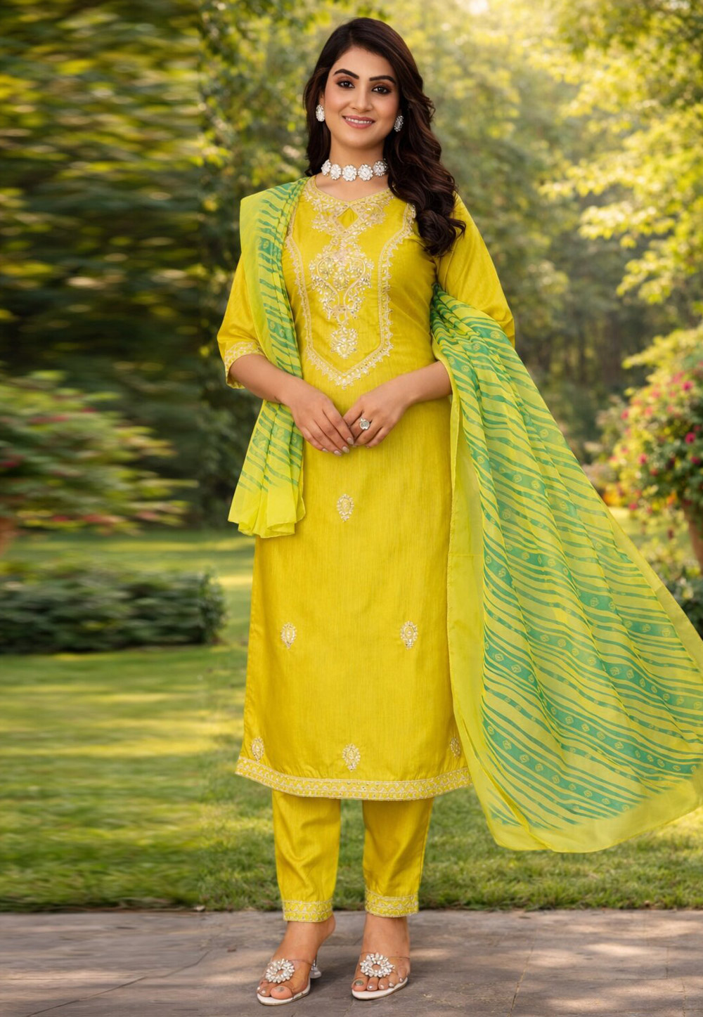 Yellow Cotton Readymade Pakistani Suit 324879